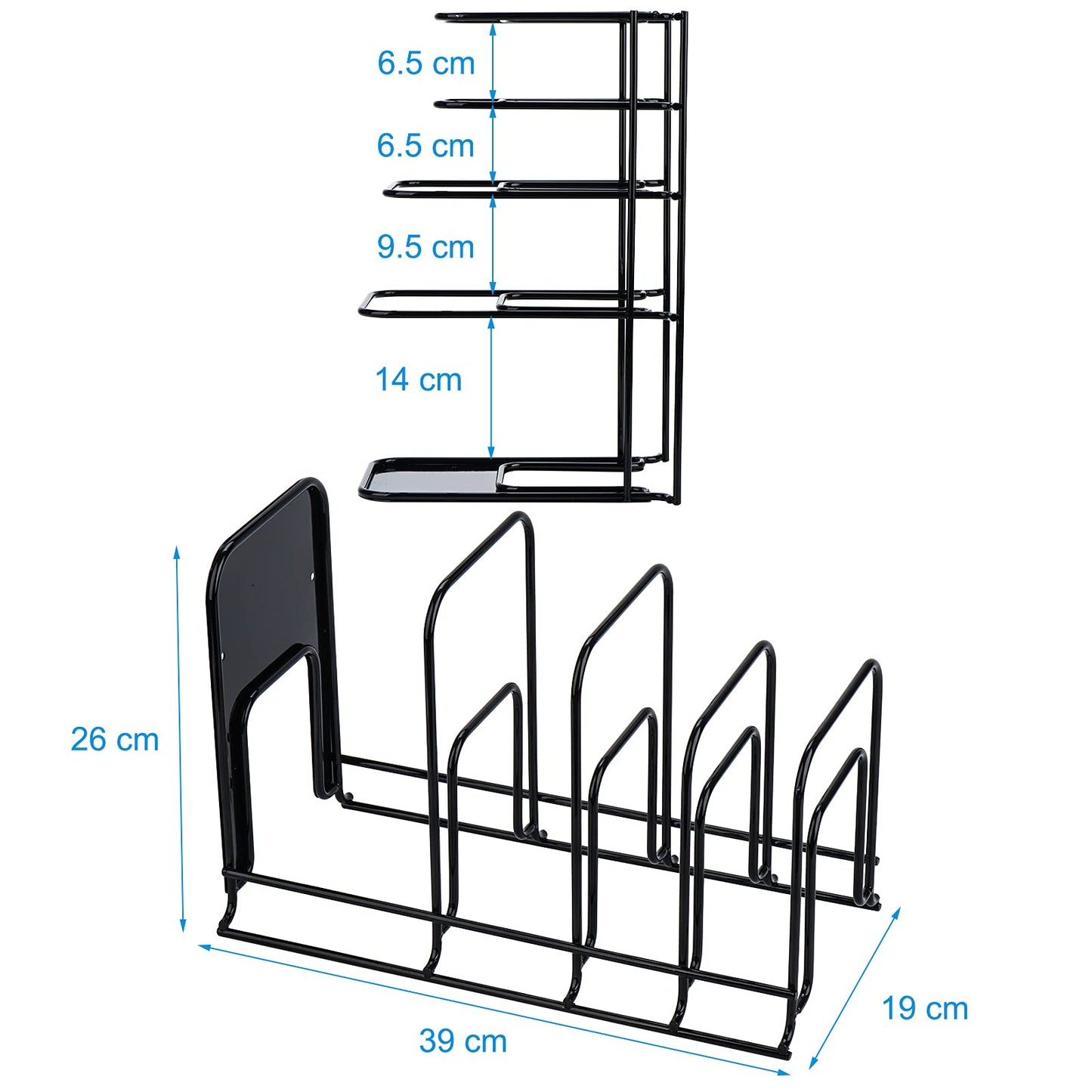 Toplife 2 Pack Heavy Duty Pan Organizer, 5 Tier Pot and Pan Organizer Rack for Cast Iron Skillets, Griddles and Pots - Sturdy Steel Construction- No Assembly Required - Black