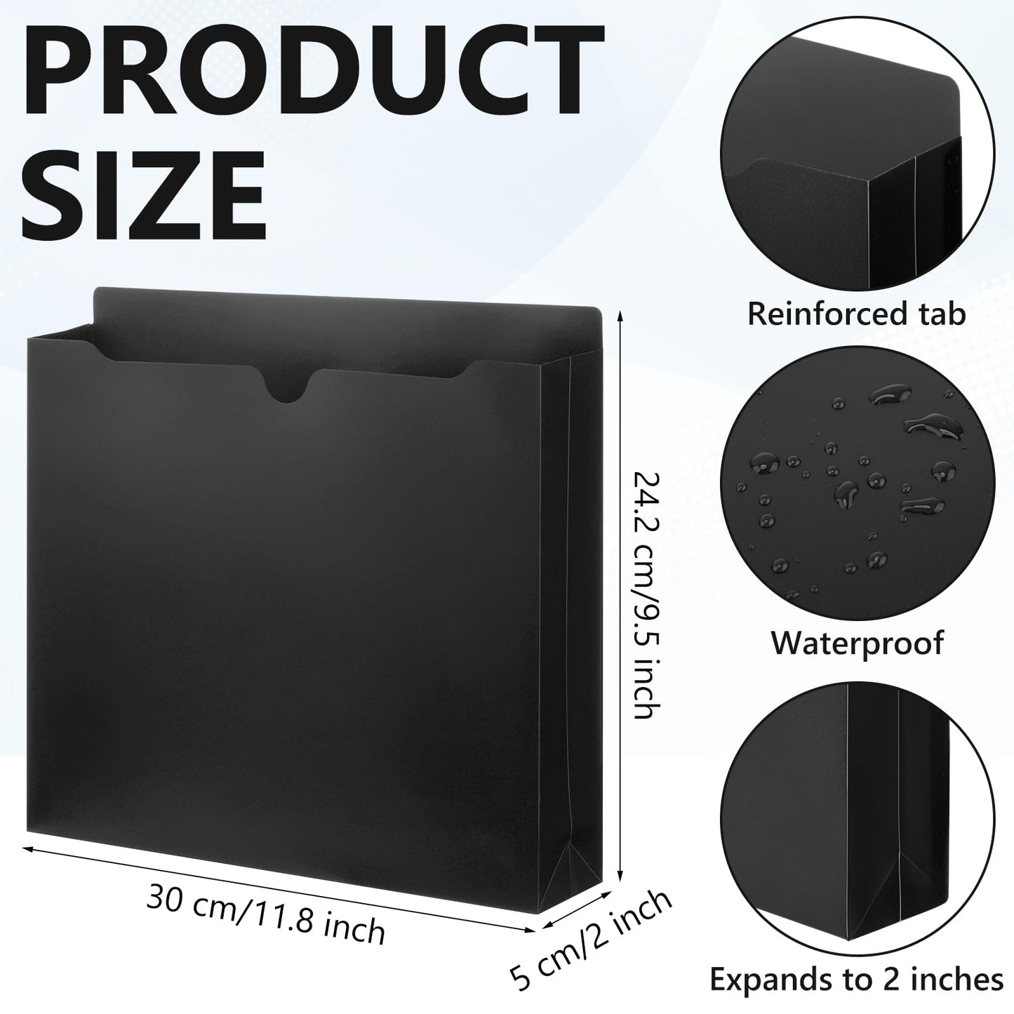 Dunzoom 50 Pack File Jackets Letter Size 2 Inch Expansion Manila Plastic File Folders Expandable Heavy Duty Reinforced Straight Cut Tab Expandable Document Jacket for Office(Classic,Black)
