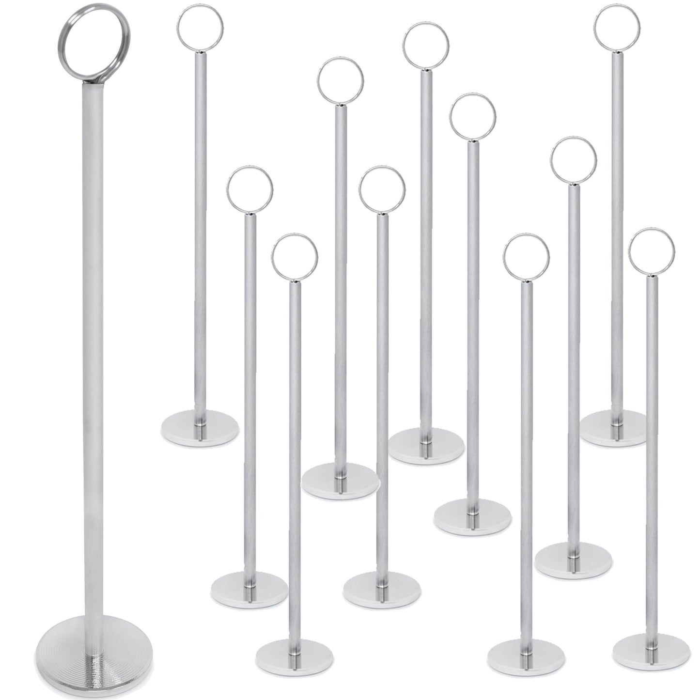 Gray Bunny Table Number Holders, 12 Pack (12in Tall) – Metal Table Number Stands & Place Card Holders for Wedding Receptions, Banquets, Restaurants, Photos (Silver Chrome)