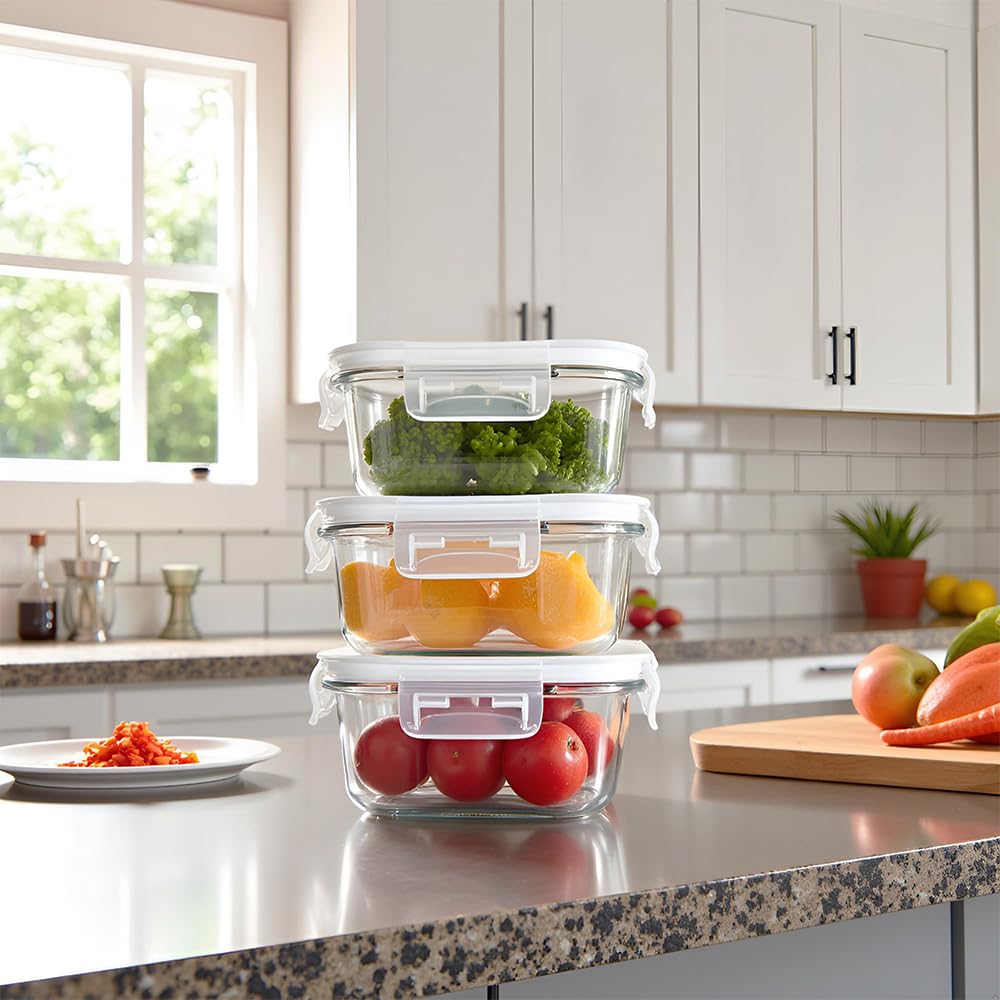 R.repad yay 16oz Square Glass Food Storage Containers With Lids, 2 Cup Square Glass Food Containers With Lids, BPA free Small Meal Prep Bowls for leftovers, Dishwasher, Freezer Safe (8Pack)
