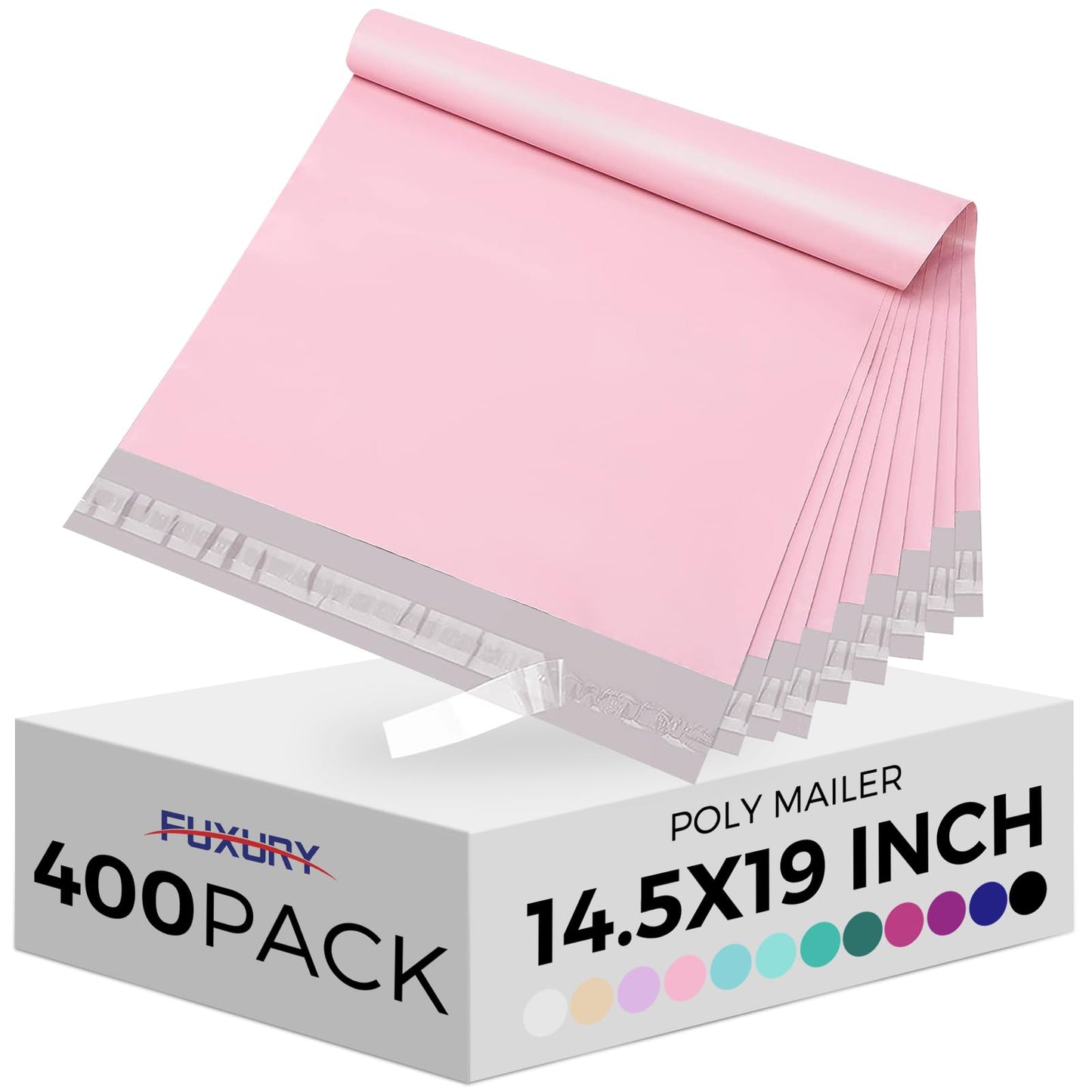 Fuxury Poly Mailers 14.5x19 Inch 400 Pack, Self Seal Large Shipping Bags for Clothes, Waterproof Mailing Envelopes, Tear-Resistant Packaging Bags for Small Business,Light Pink