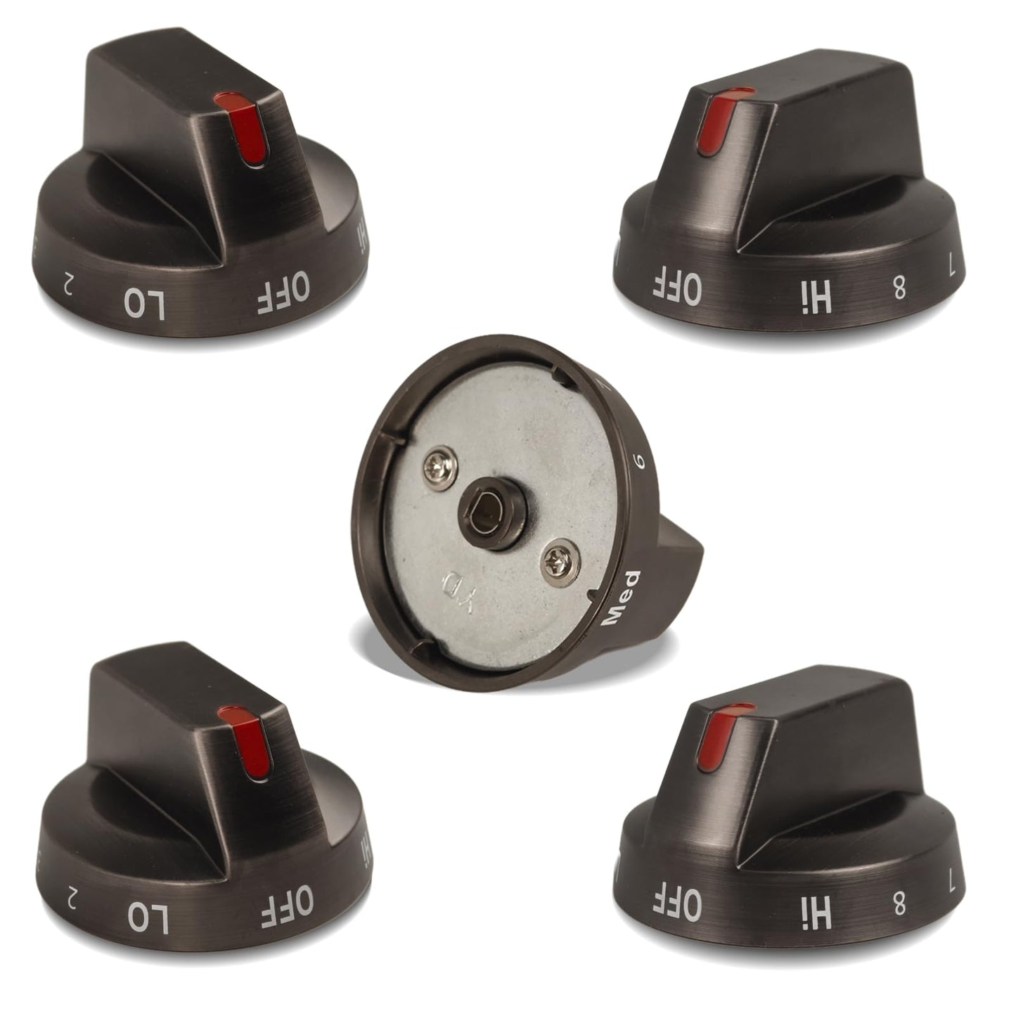 HLZDS DG64-00975A 001 Gas Stove Knobs Replacements, 5 Pack Metal Oven Knobs Compatible with Samsung NE/NX9000T NX60T8511SS/AA NX60BB871112AA NX60T8511SG/AA Gas Range Knobs etc