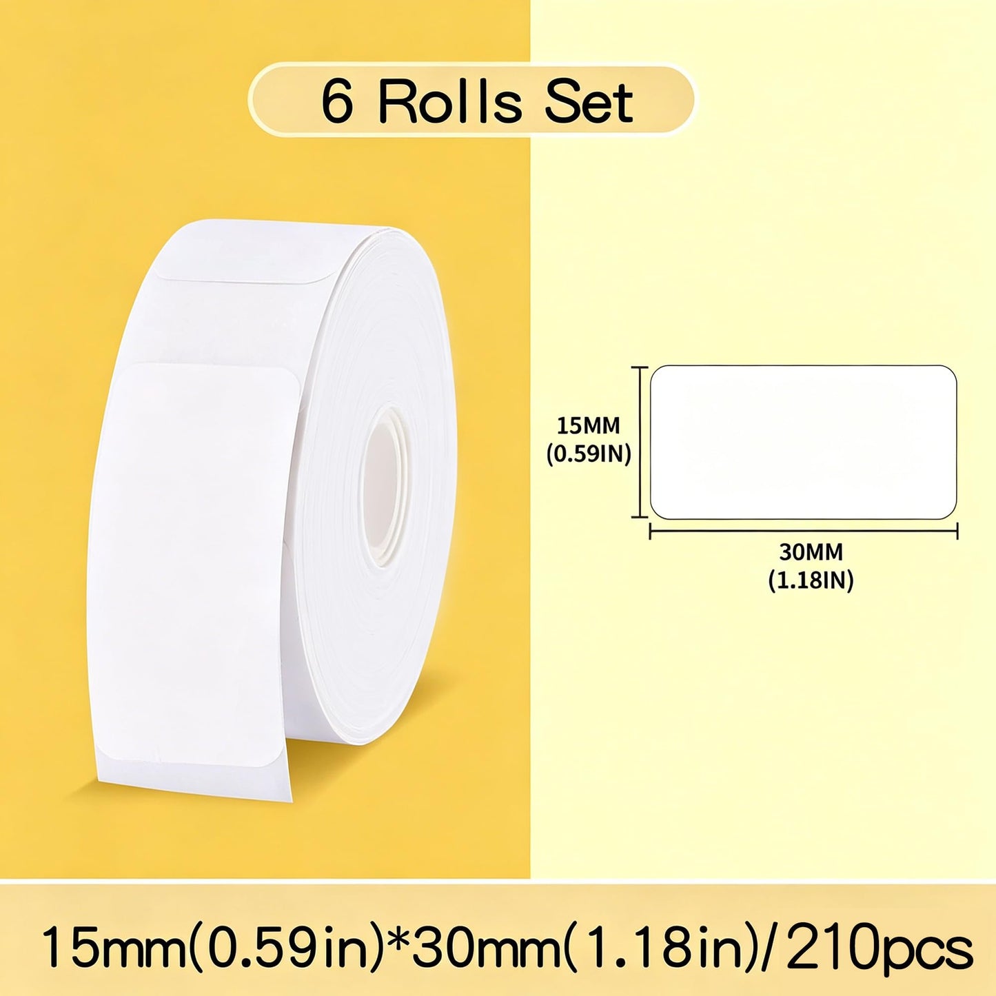 Label Maker Tape - 6 Rolls(1260 Pieces) Compatible for D11/D110/D101 Printer Paper Stickers Waterproof Standard Laminated Tear-Resistant Office Home Name File Folder Clothes (0.59x 1.18 Inch, White)