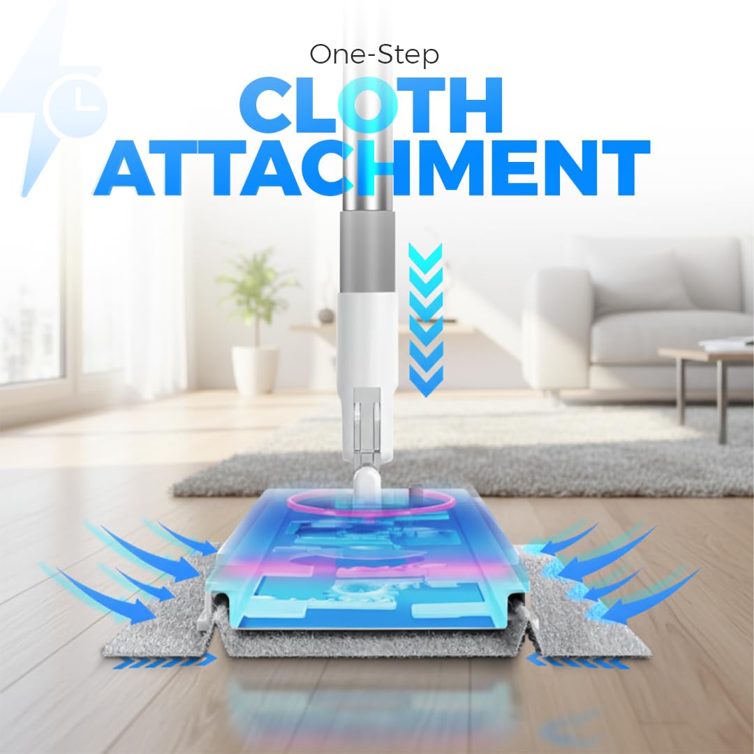 CleanMattix - FlexiClamp Sweep & Mop Kit - Compatible with Swiffer Pads, Durable Cleaning Tool for Hardwood, Tile, Marble & Laminate Floors, Home, Kitchen Cleaning Essentials. (Include 10 Dry Cloths)
