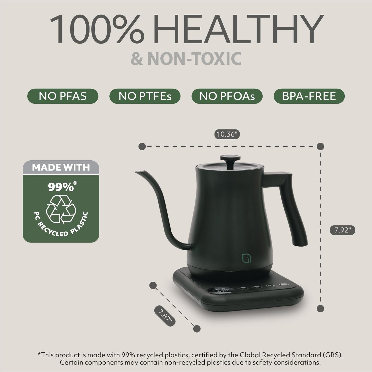 WILLOW ECO SERIES Gooseneck Electric Kettle with 5 Temperature Presets and Keep Warm Feature, 0.8L Pour Over Kettle for Coffee & Tea 1200W Quick Heating with 100% Stainless Steel Interior Water Heater