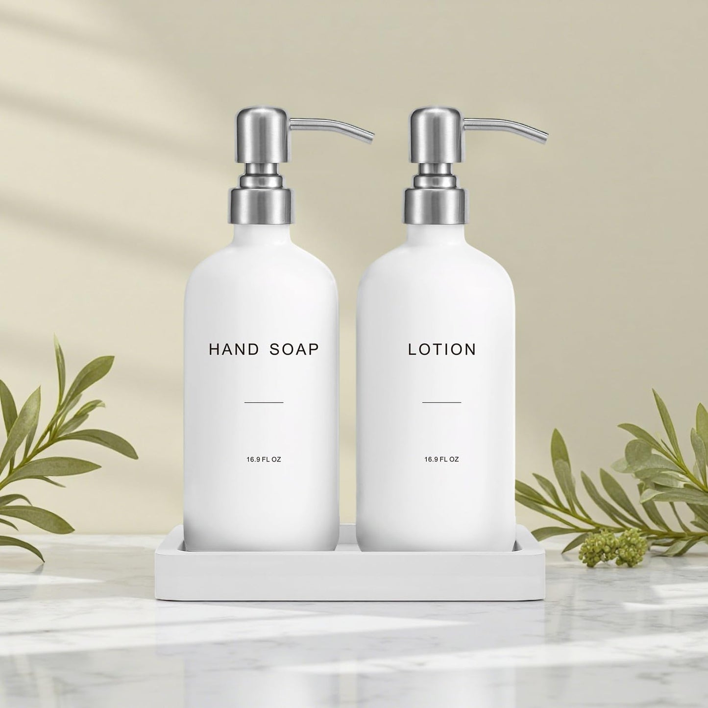 Prus Waso White Soap Dispenser Bathroom Set, Hand and Lotion Dispenser with Pump, Perfect for Bathroom Essentials for New Home. (Silver & White)