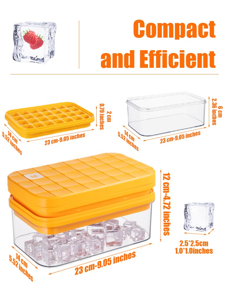 Brigii Ice Cube Tray with Lid & Storage Bin, 56 Cubes Ice Mold with Easy-Release Silicone Bottom, Stackable Ice Trays for Freezer, BPA Free,for Cocktails, Whiskey, Coffee & Drinks