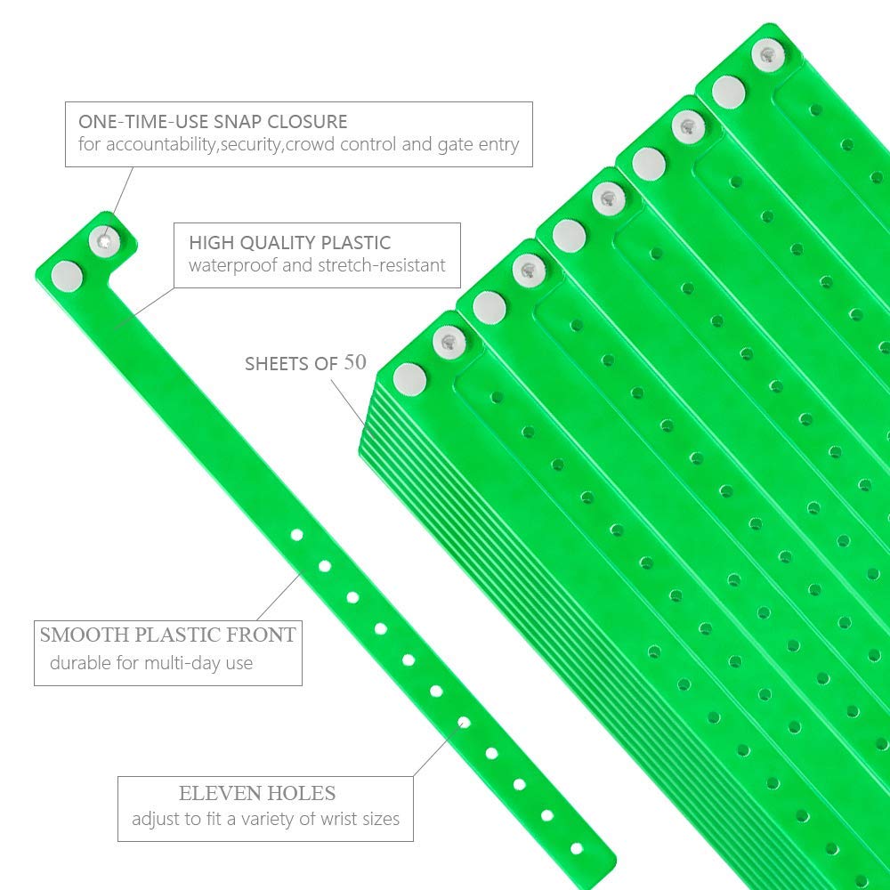 Ouchan Plastic Event Wristbands Neon Green - 500 Pack Vinyl Wristbands for Parties