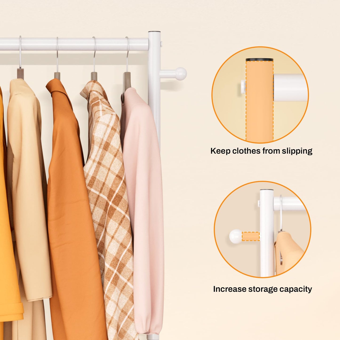 MISSLO Small Clothes Racks for Hanging Clothes Clothing Rack with Wheels 60" Garment Rack with Shelves Portable Rolling Wardrobe Rack for Small Space, White