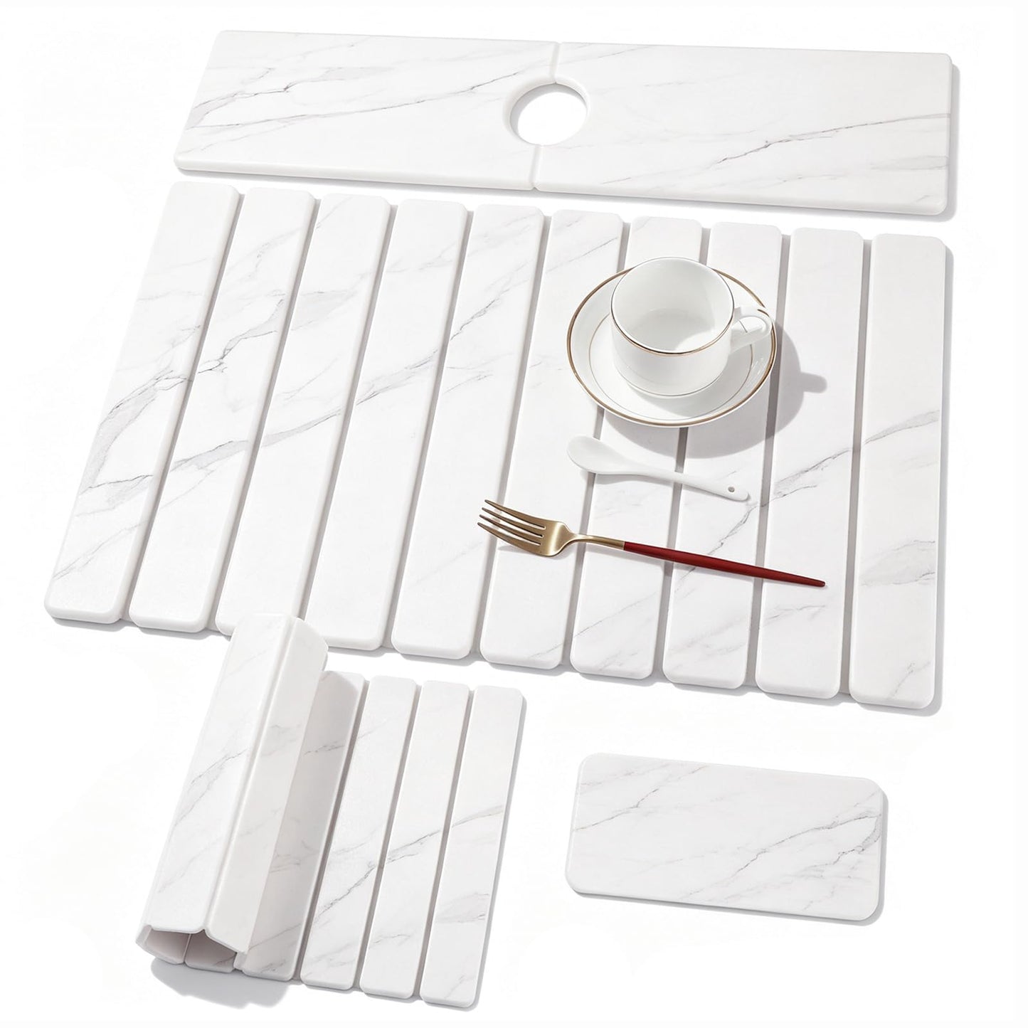 3 PCS Large Stone Dish Drying Mat for Kitchen Counter, Quick Dry Stone Dishes Mats, Sink Faucet Mat, Marble Water Absorbing Diatomaceous Earth Drying Pad for Countertop Tableware, Bottles