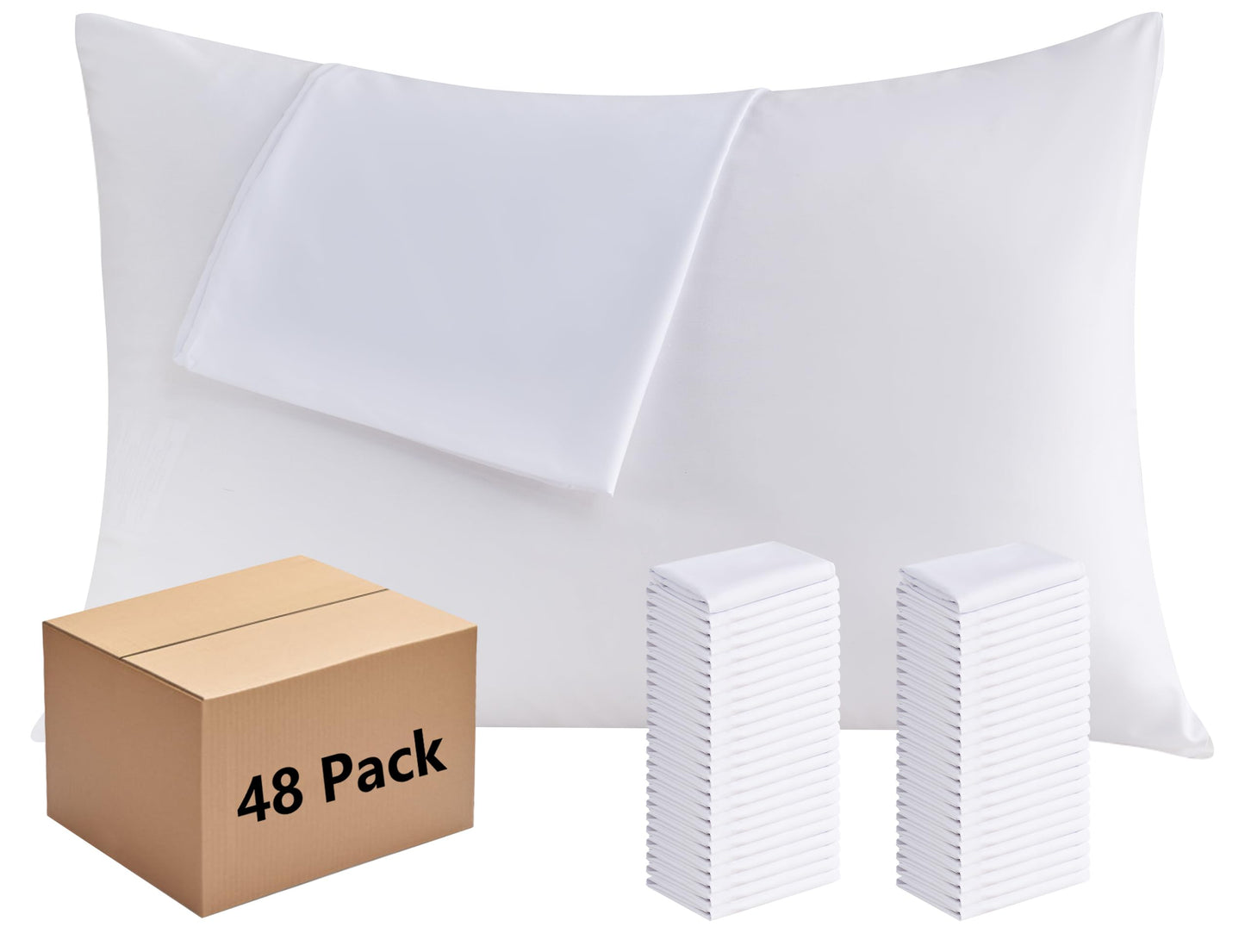 White Pillowcases Standard Size 48 Pack - Bulk Pillow Cases with Envelope Closure, Soft Brushed Microfiber Pillow Covers Hospital Hotel Airb&bs Essentials for Hosts, 20x26