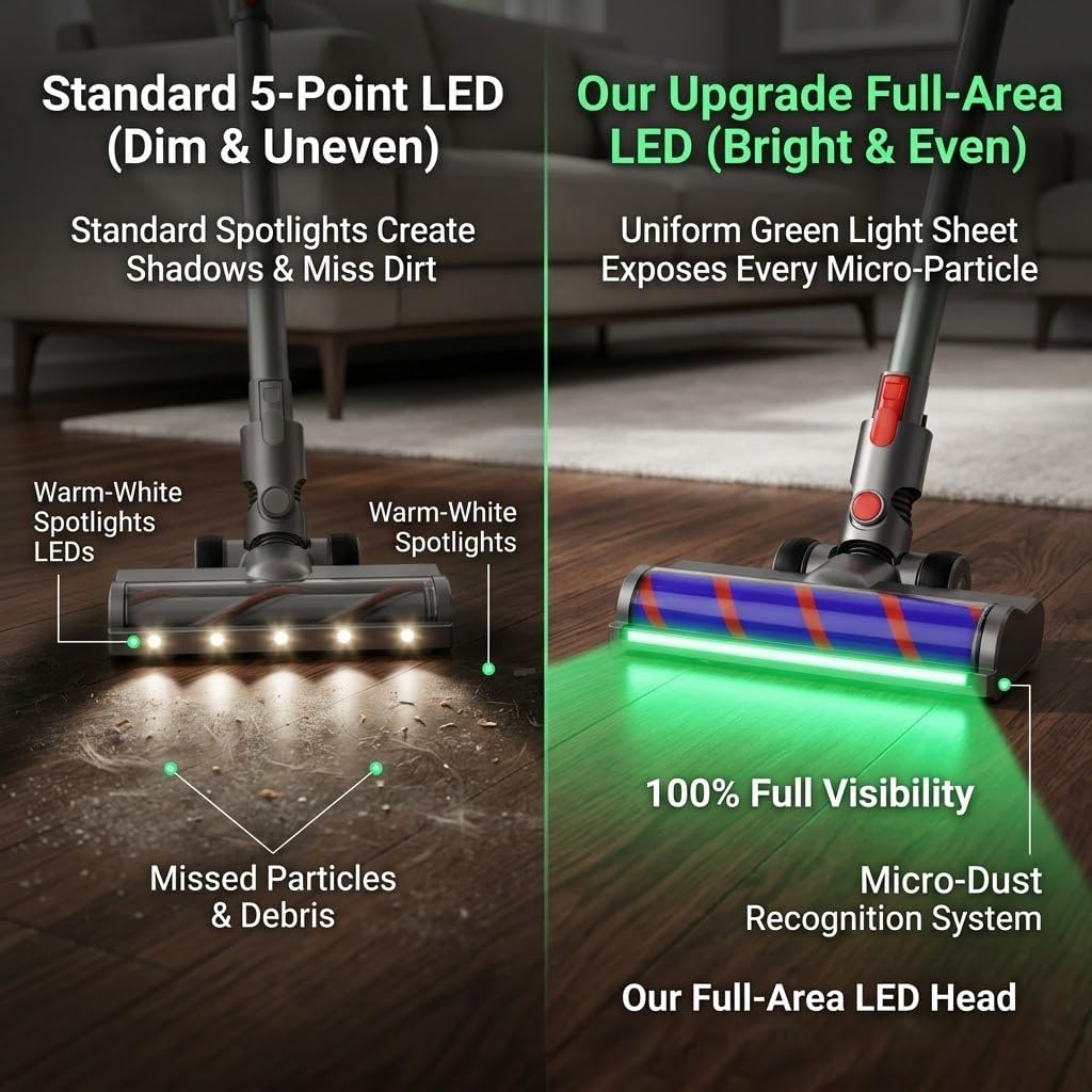 Full-Area LED Soft Roller Cleaner Head for Dyson V15 V11 V10 V8 V7 Gen5 G5 Animal Absolute, Green Light Dust Detection, Hardwood Floor Attachment, Quick Release Replacement Part