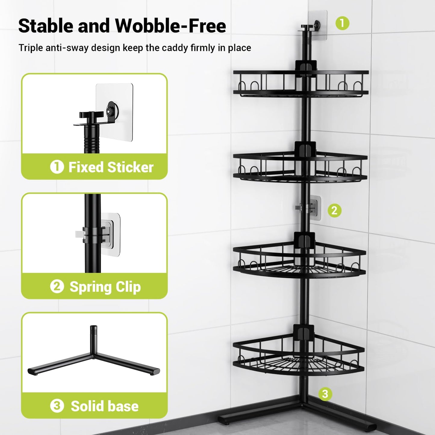 Aitatty Corner Shower Caddy Standing: 4-tier Rustproof Shower Organizer Shelf - Floor Shower Corner Shelf Rack Stand for Bathroom Black