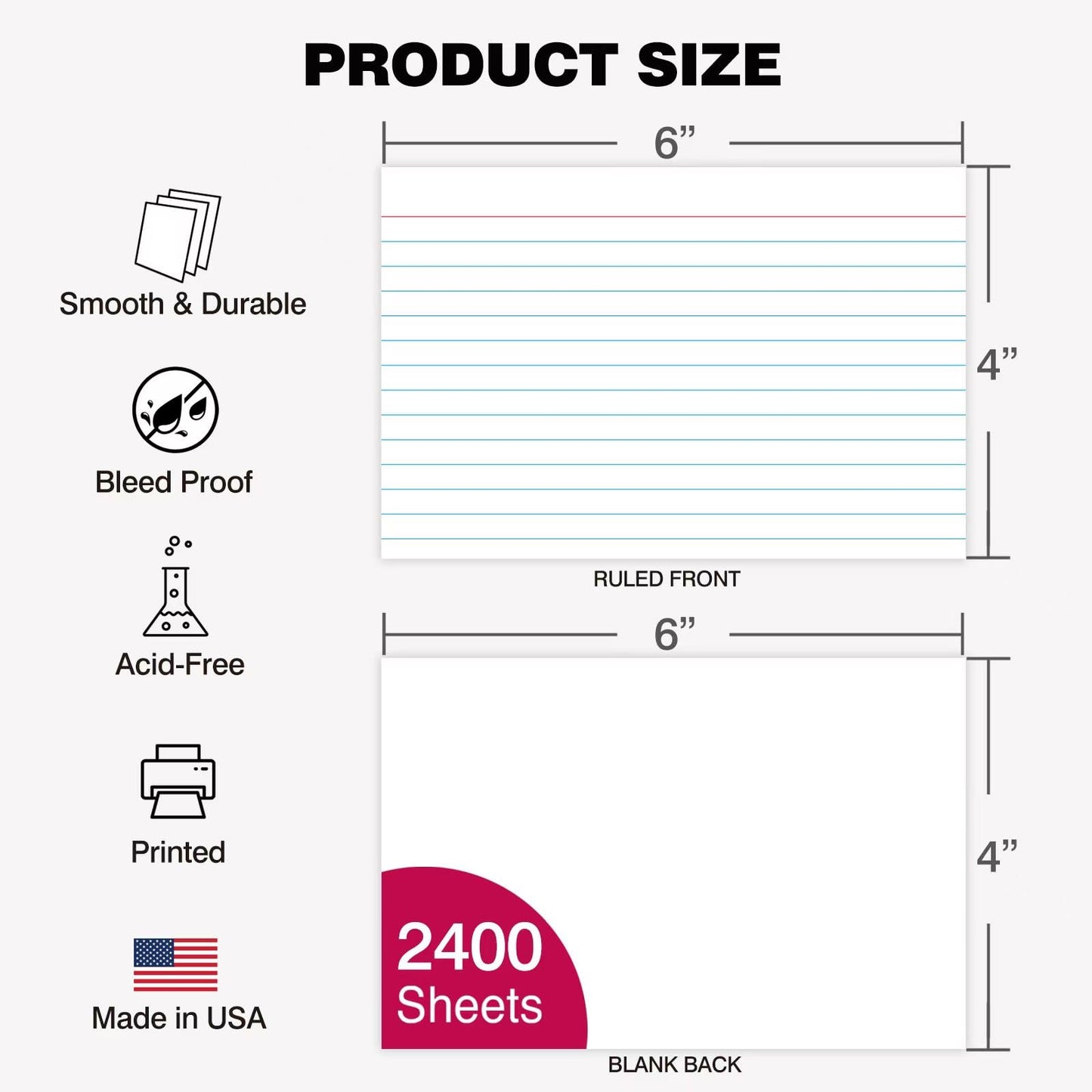 WritePads Index Cards Bulk, 2400 Flash Cards (24 Packs of 100), Wide Ruled Notecard, Blank Back Note Cards, Lined Flashcards for Studying School Home and Office, Made in USA (4x6)