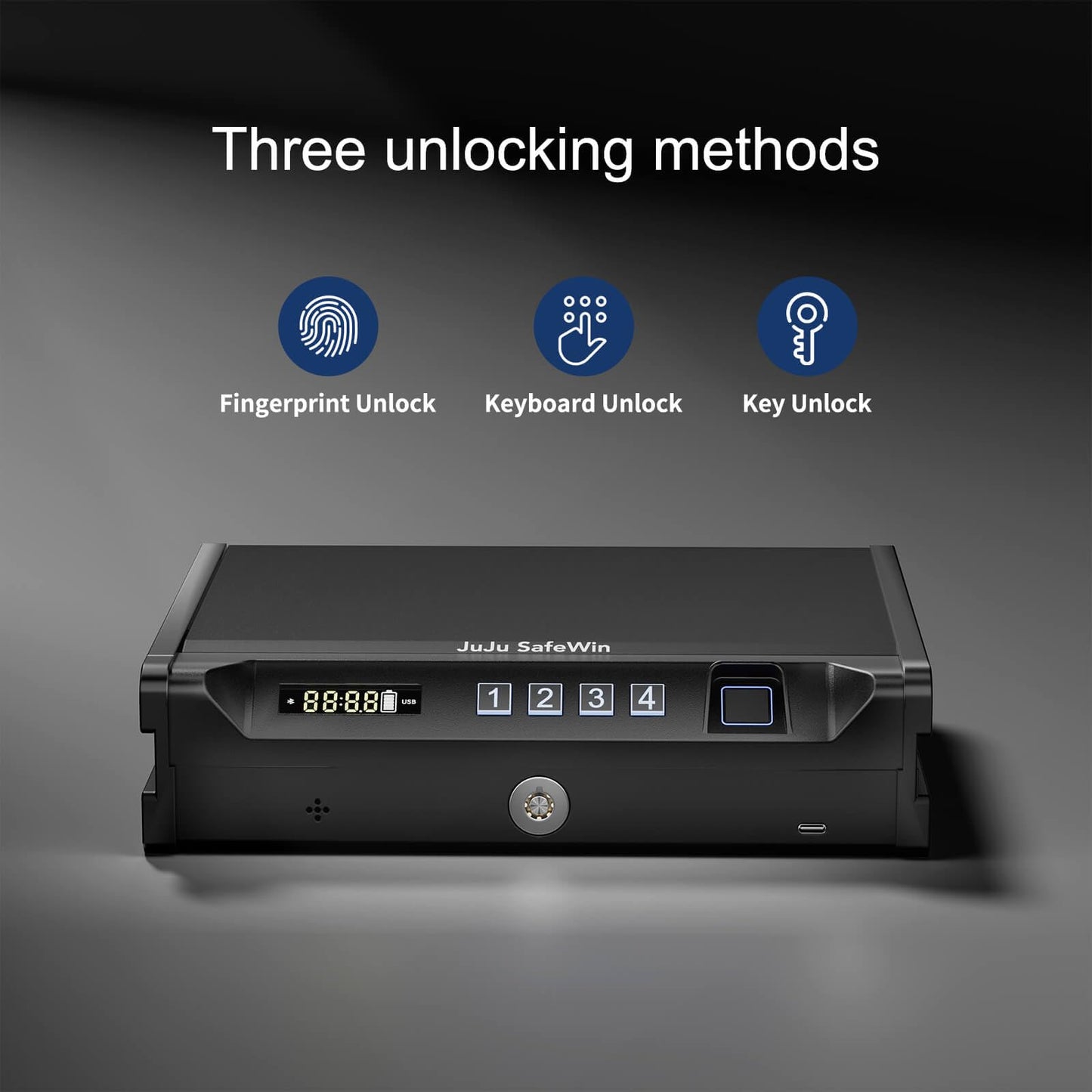 Biometric Quick Access Gun Safe for 2 9mm Pistols,3-Ways Unlock Fingerprint Digital PIN Key,Portable Handgun Safe with LCD Screen,Lock Box for Home Bedroom Bedside Nightstand and Car,JuJuSafeWin