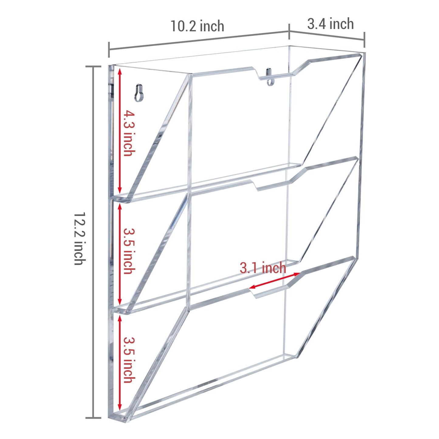 MyGift 3 Tier 10 Inch Clear Acrylic Mail Sorter, Wall Mounted Letter Holder for Home Entryway or Office Document Organizer Rack