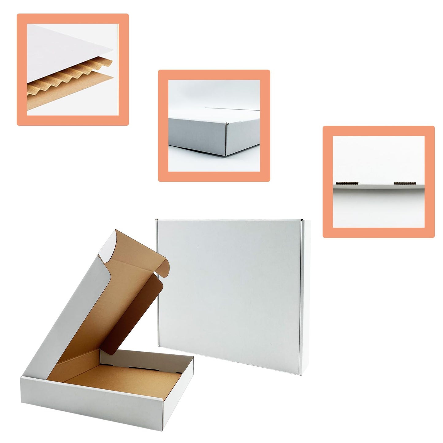 13x11x2 Inches Shipping Boxes Set of 25,White Corrugated Mailing Cardboard Box Literature Mailer for Packing Small Business Moving Storage, E-Commerce Packaging Mailing Boxes Gift Boxes for Presents