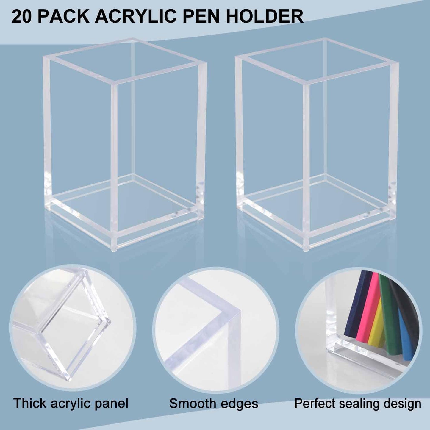CDIVEFTN 20 Pack Clear Acrylic Pen Holders, Pencil Cups and Makeup Brush Organizers : Durable Desk Accessories for Classroom, Office and School Storage
