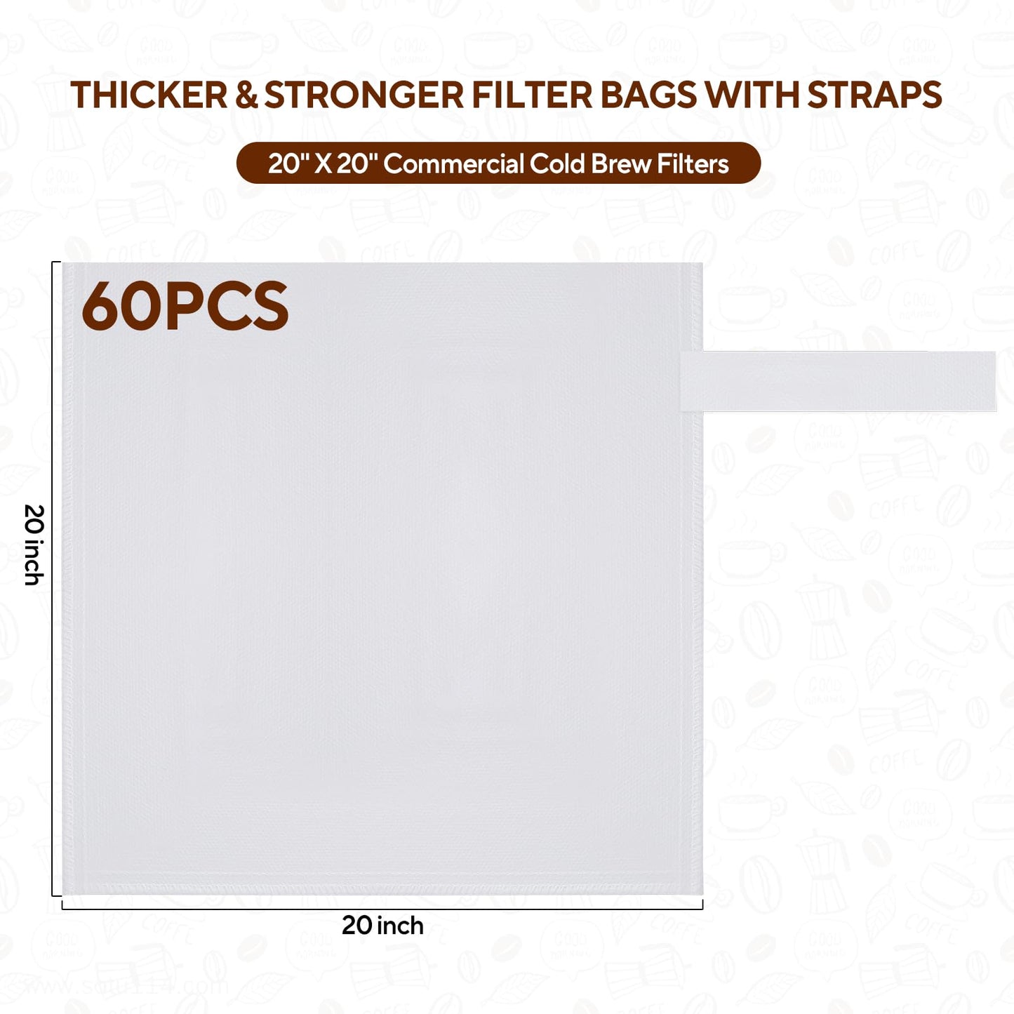 Hogurity 60PCS Commercial Cold Brew Coffee Bags with Drawstring, 20" X 20" Disposable Coffee Filters for 5 Gallon Buckets and Commercial Model Cold Brew Coffee Makers