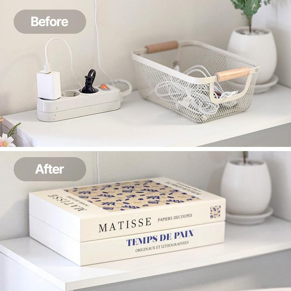 TastePick Decorative Cable Management Box - Book Shape Cord Organizer Box with Magnetic Closure for Home & Office (GoghMonet, Standard)