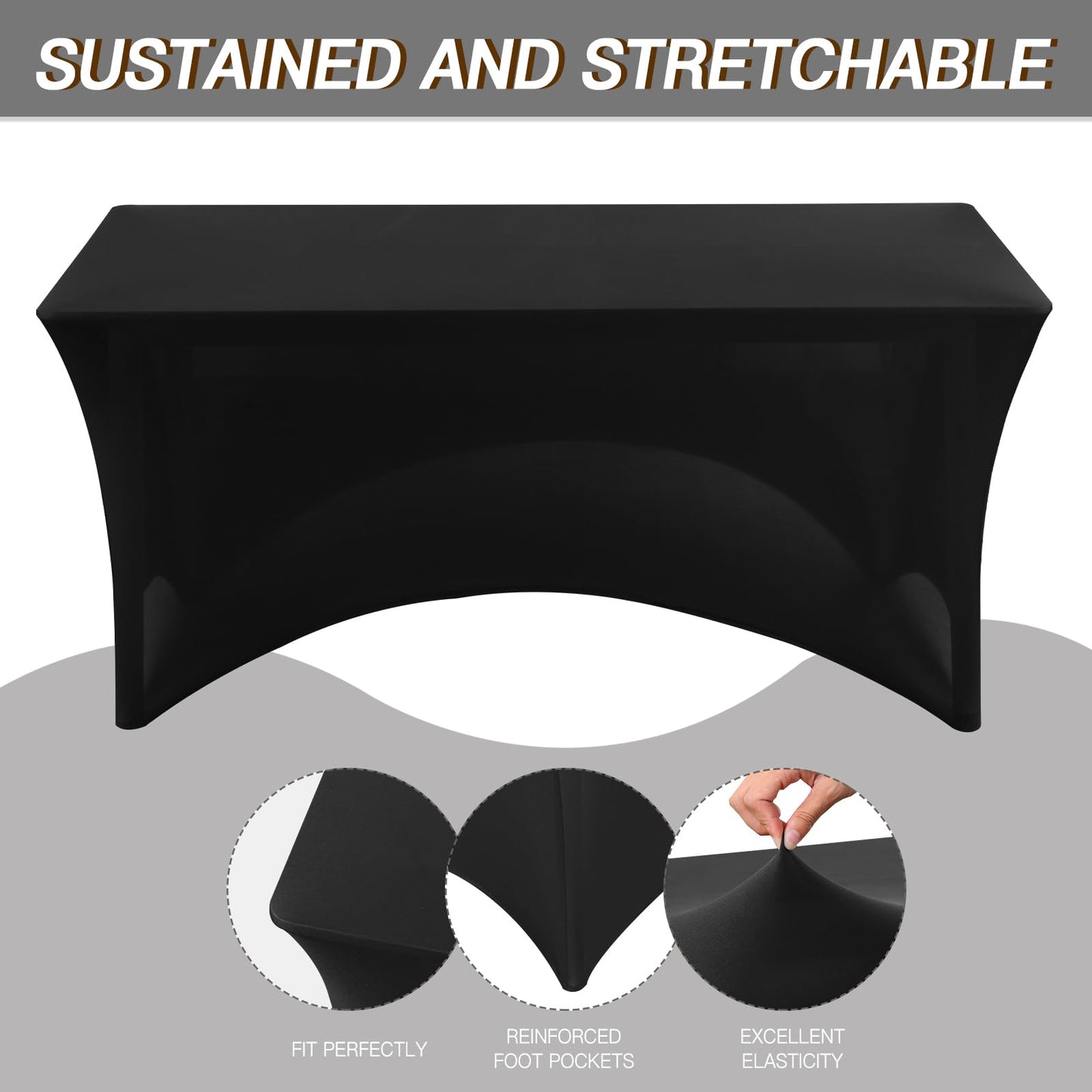 Fixwal 6 Pack Black Table Cover, Spandex Table Cloths for 6 Foot Rectangle Tables Fitted Tablecloth, Wrinkle-Free and Stretch Folding Tablecloth for Banquet, Wedding, Party (72L x 30W x 30H Inch)