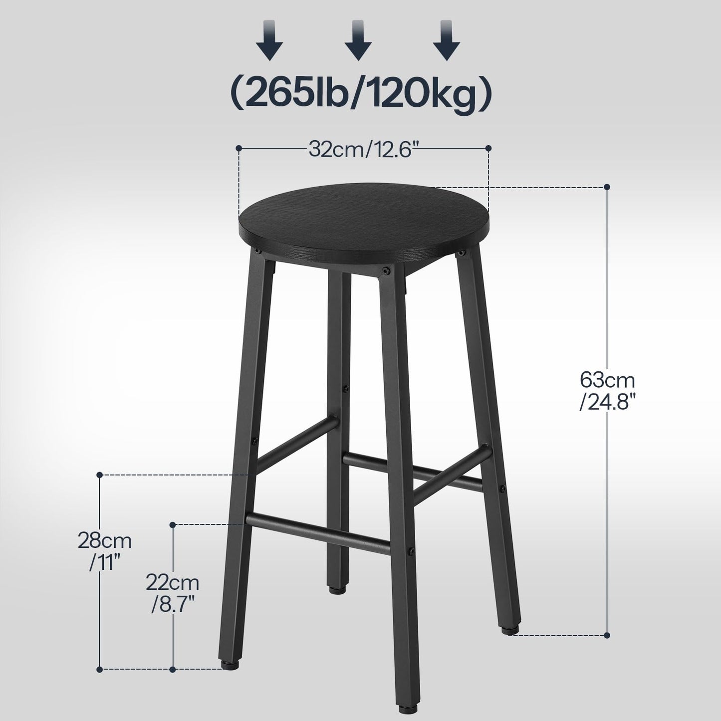 HOOBRO Bar Stools, Bar stools Set of 2,Counter Height Bar Stools, 24.8" Barstools for Kitchen Island, Industrial Kitchen Bar Chairs, for Dining Room, Bar, Black BB07BY01G1N2
