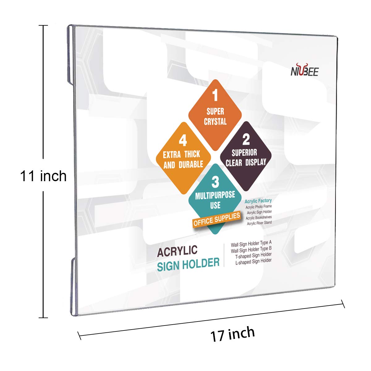 NIUBEE Acrylic Sign Holder 11 x 17 Horizontal Wall Mount Sign Holders Clear Acrylic Frame with Double Sided Tape Clear Poster Frames Plastic Sign Holder for Office, Home, Restaurant, Landscape, 6 Pack