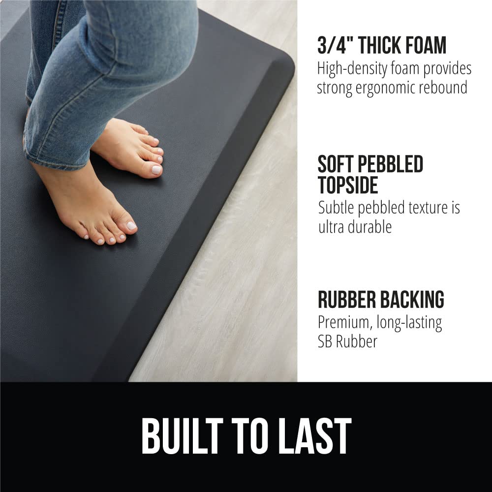 GORILLA GRIP Comfortable Cushioned Kitchen Mats for Floor, 3/4 Inch Thick Ergonomic Standing Desk Anti Fatigue Mat, Waterproof and Stain Resistant Pebbled Top, Supportive Padded Foam Rug, 20x32, Black
