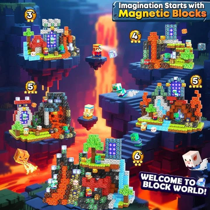 Magnetic Blocks Toys, Build Mine Magnet World Set, Magnetic Tiles Building for Boys & Girls Age 4-8 5-7, STEM Montessori Sensory Toys for Toddlers Kids Gifts