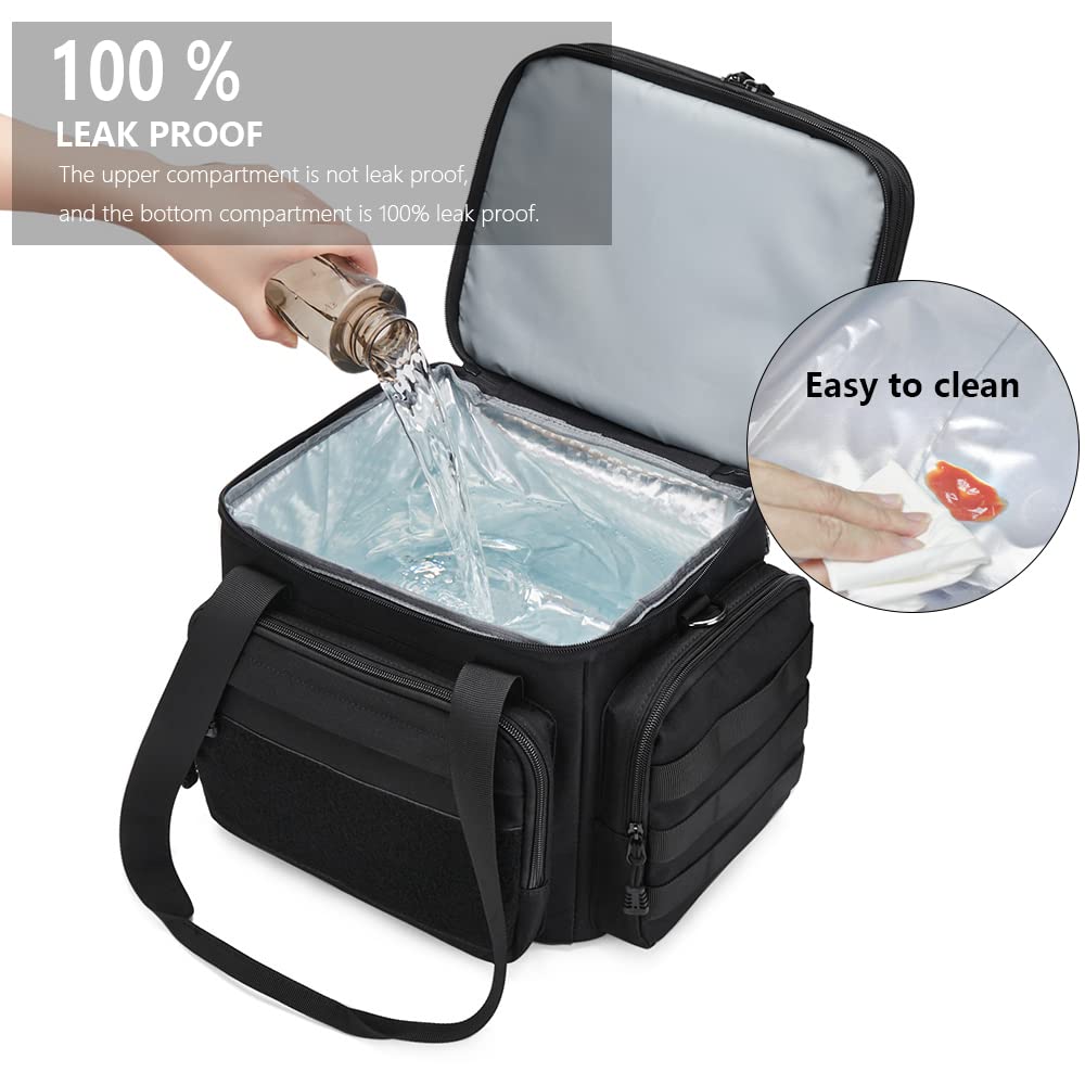 Gafetrey Large Tactical Lunch Box for Men, Insulated Lunch Bag Adult, Thermal Lunchbox Leakproof Waterproof Cooler Bag, Dual Compartment Lunch tote, Large Lunch Pail for Office Camping (Black) 24L