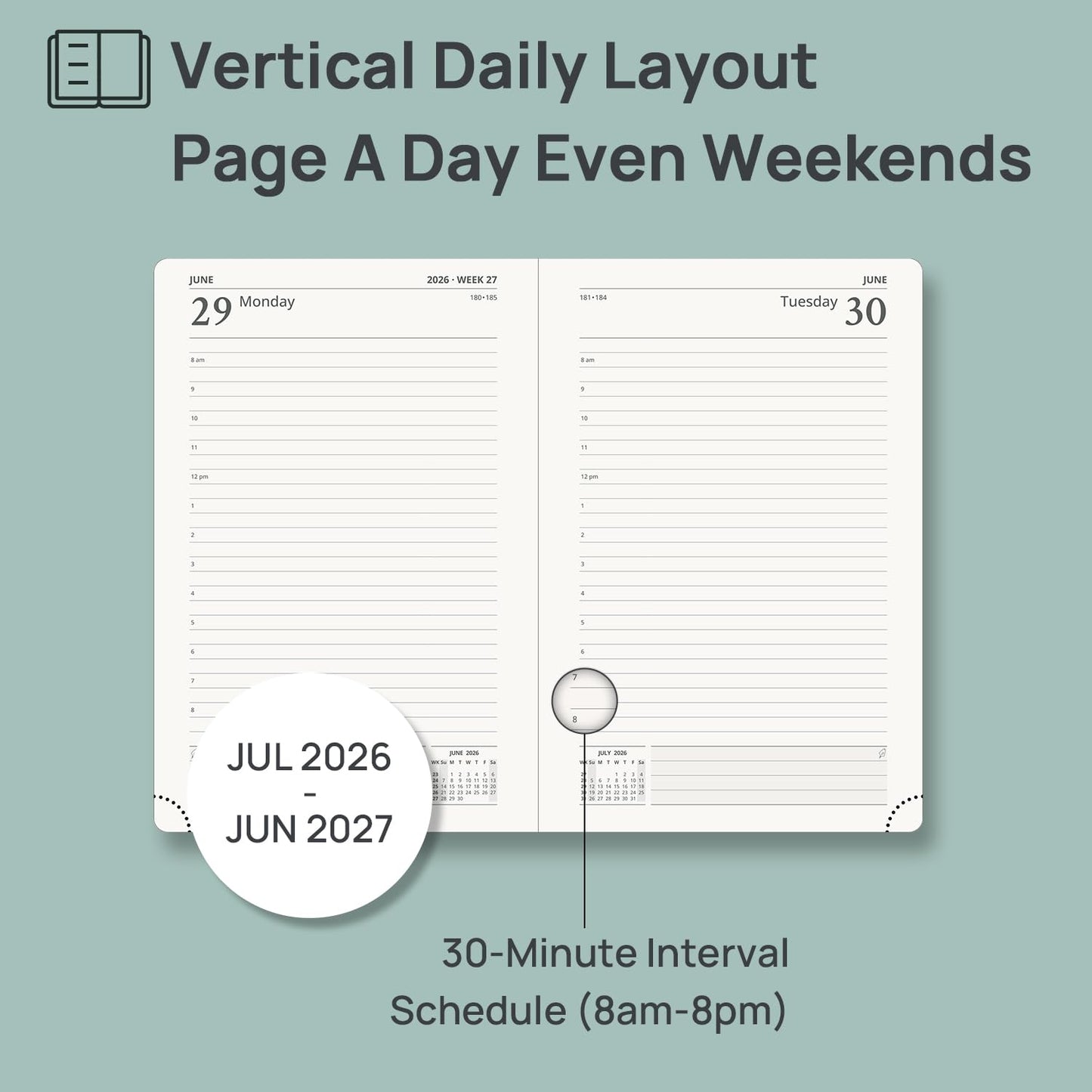 POPRUN 2026-2027 Daily Planner One Page Per Day Even Weekends (A4 Large Size - 8.5" x 12") - Academic Calendar Book(July 2026 - June 2027), 2026 Day Appointment Book, Hardcover - Midnight Green