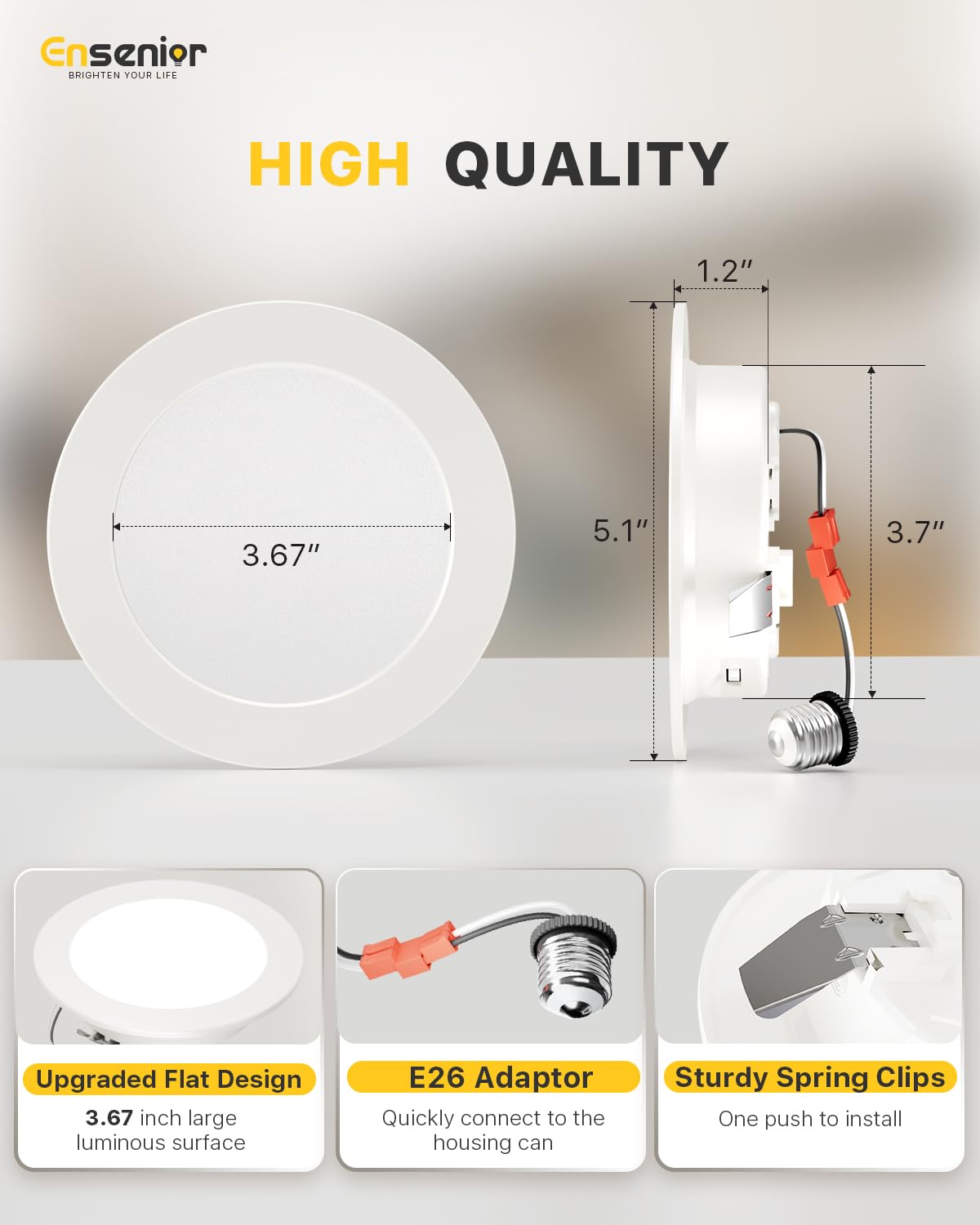 Ensenior 4 Inch LED Can Lights 12 Pack, Dimmable Retrofit Led Recessed Lighting, 5CCT Adjustable Color Temperature (2700K-5000K), 7W=77W 700LM, IC & Damp Rated, ETL&FCC Certified