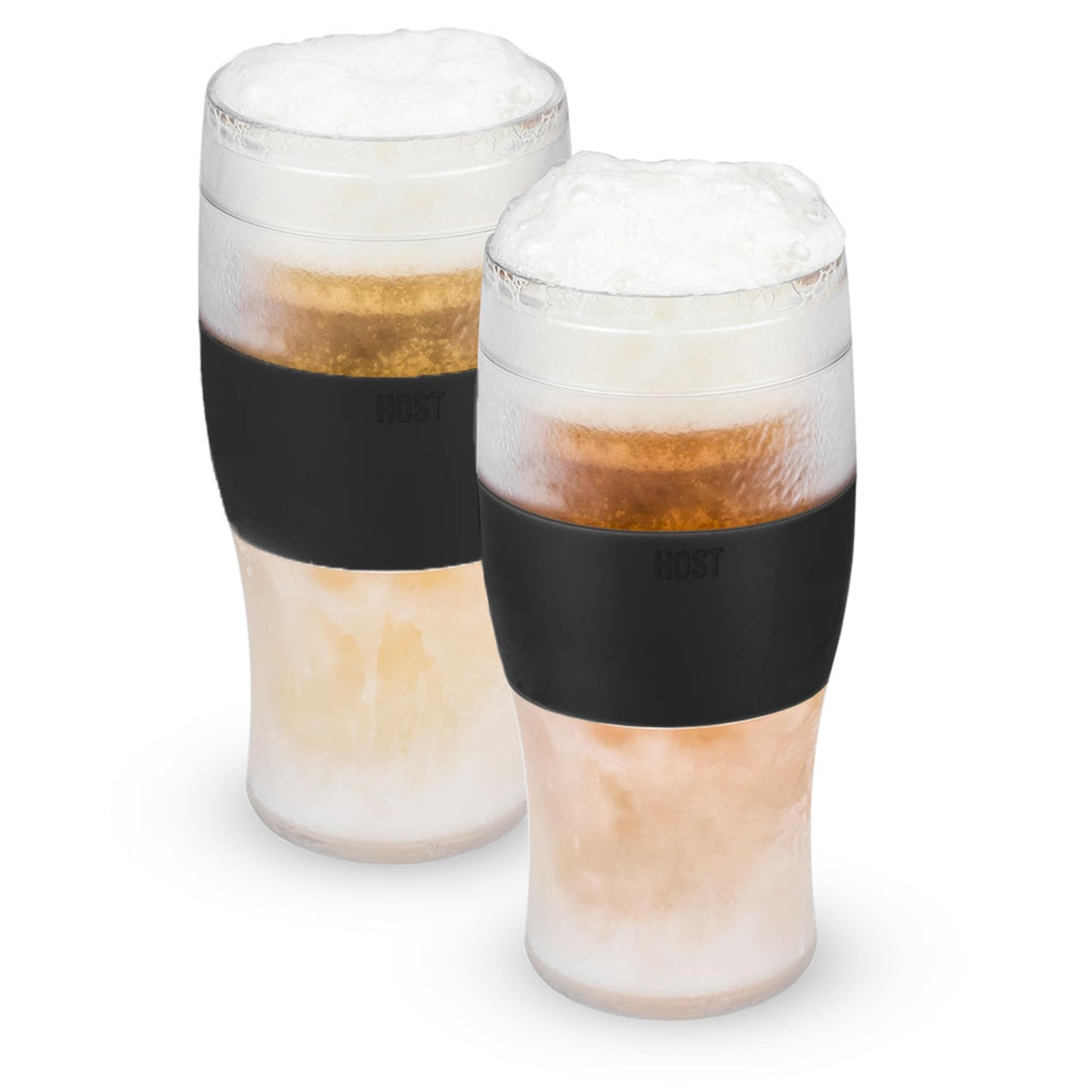 Host FREEZE Beer Glasses, Frozen Beer Mugs, Freezable Pint Glass Set, Insulated Pint Glass to Keep Your Drinks Cold, Double Walled Insulated Glasses, Tumbler for Iced Coffee, 16oz, Set of 2, Black