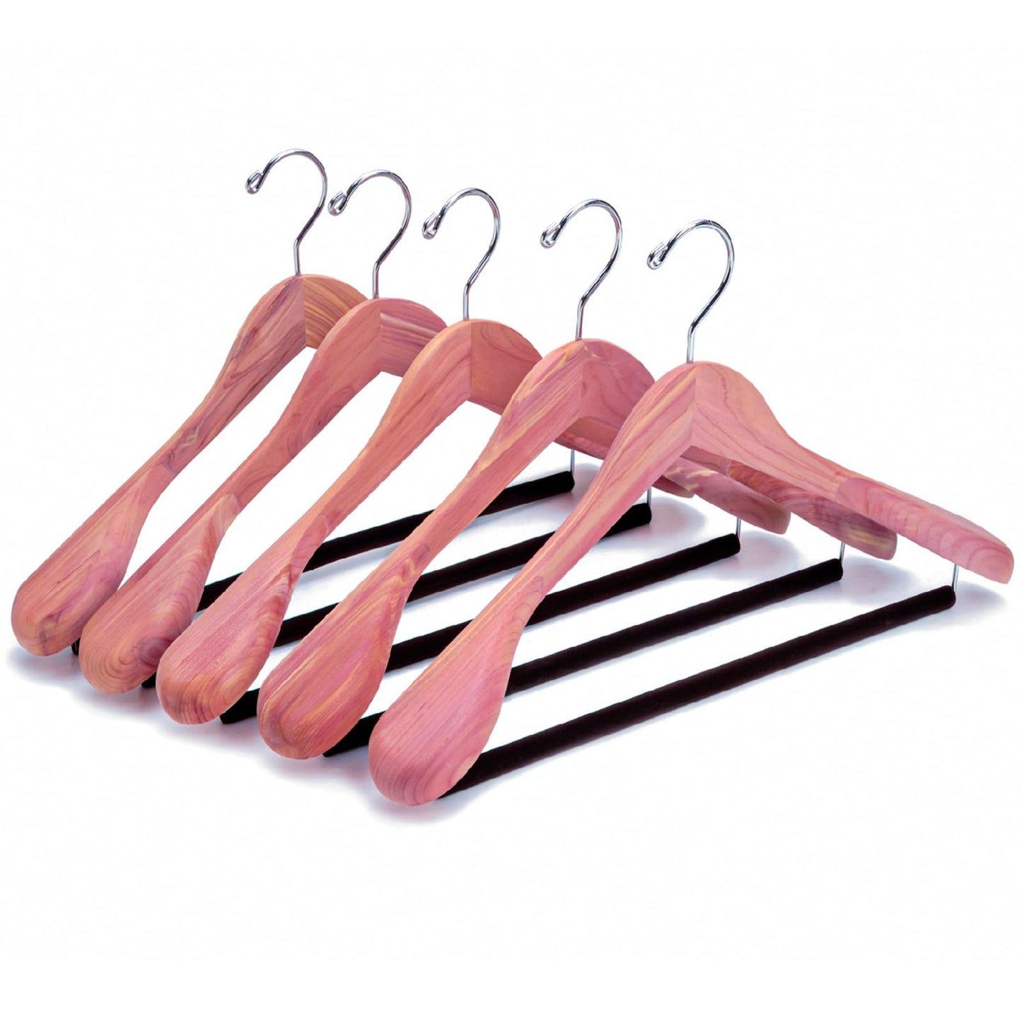 Amber Home 5 Pack Cedar Suit Hangers with Extra Wide Shoulder, Wooden Clothes Hangers for Coats & Jacket, Aromatic Natural Cedar Hangers with Non-Slip Velvet Pant Bar