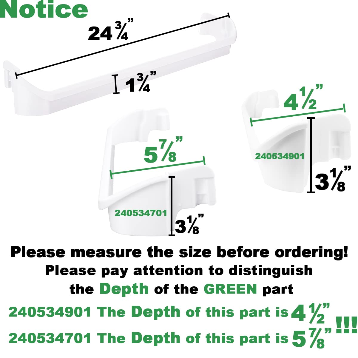 240534901 & 240534701 Refrigerator Door Shelf Bar Rail, Door Shelf Retainer Bar. Compatible with Frigidaire, Kenmore, Westinghouse, Crosley
