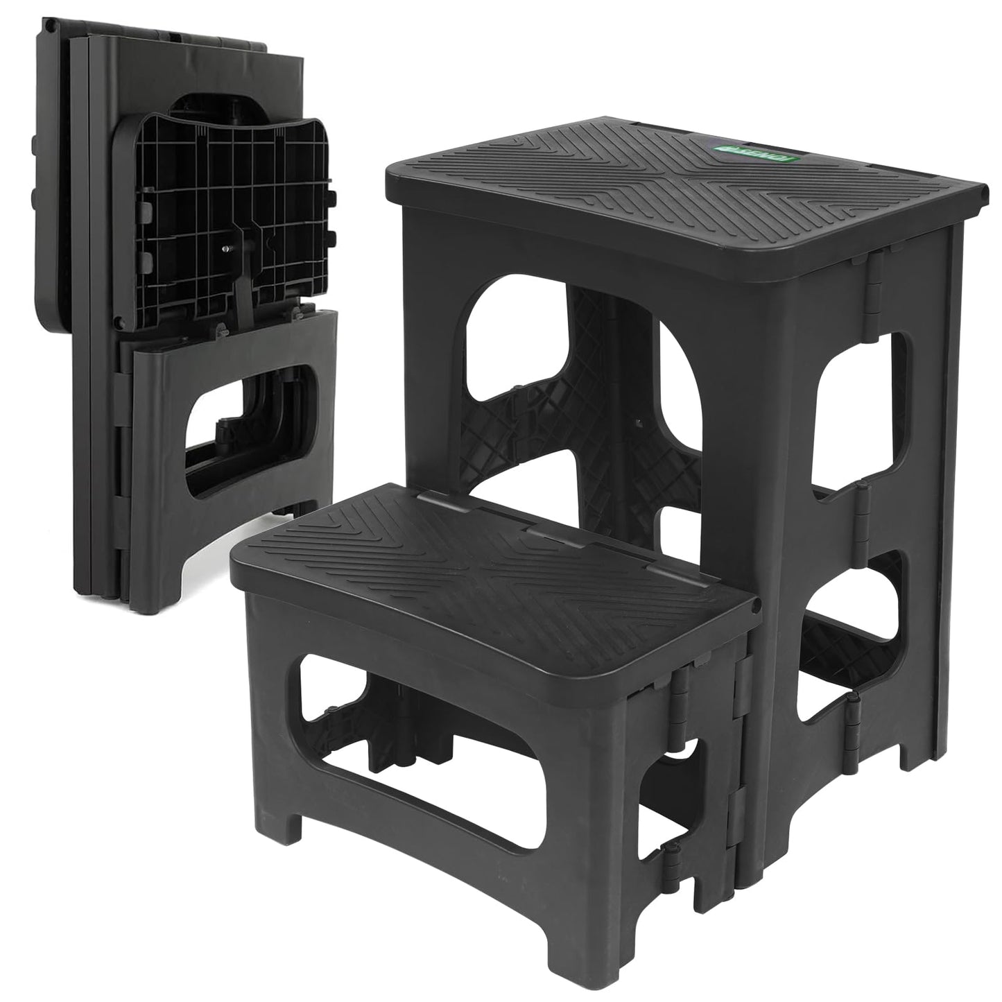 Folding 2-Step Stool for Adults Kids Non-Slip Collapsible Portable Step Stool for Kitchen Home Toilet Bedroom Office Bathroom Rv,Holds 300 Lbs(Black)