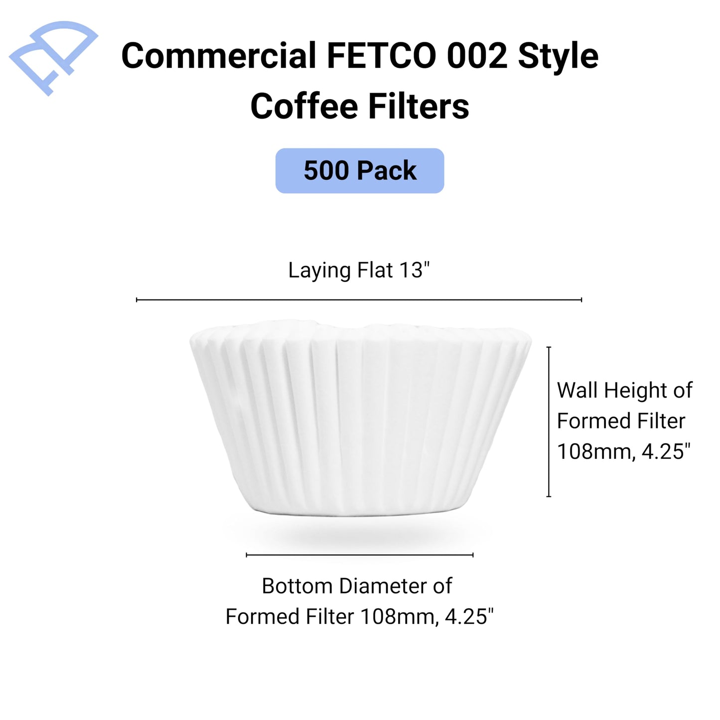 FLTR PUR 13" x 5" Commercial Coffee Filters - 500 COUNT- FETCO 002 Style - Compatible with Single & Double Pot Brewers - FSC Certified Pure Paper