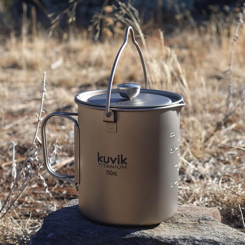 Kuvik Titanium French Press 750ml (25.4 oz) - Ultralight and Compact French Press for Backpacking and Camping