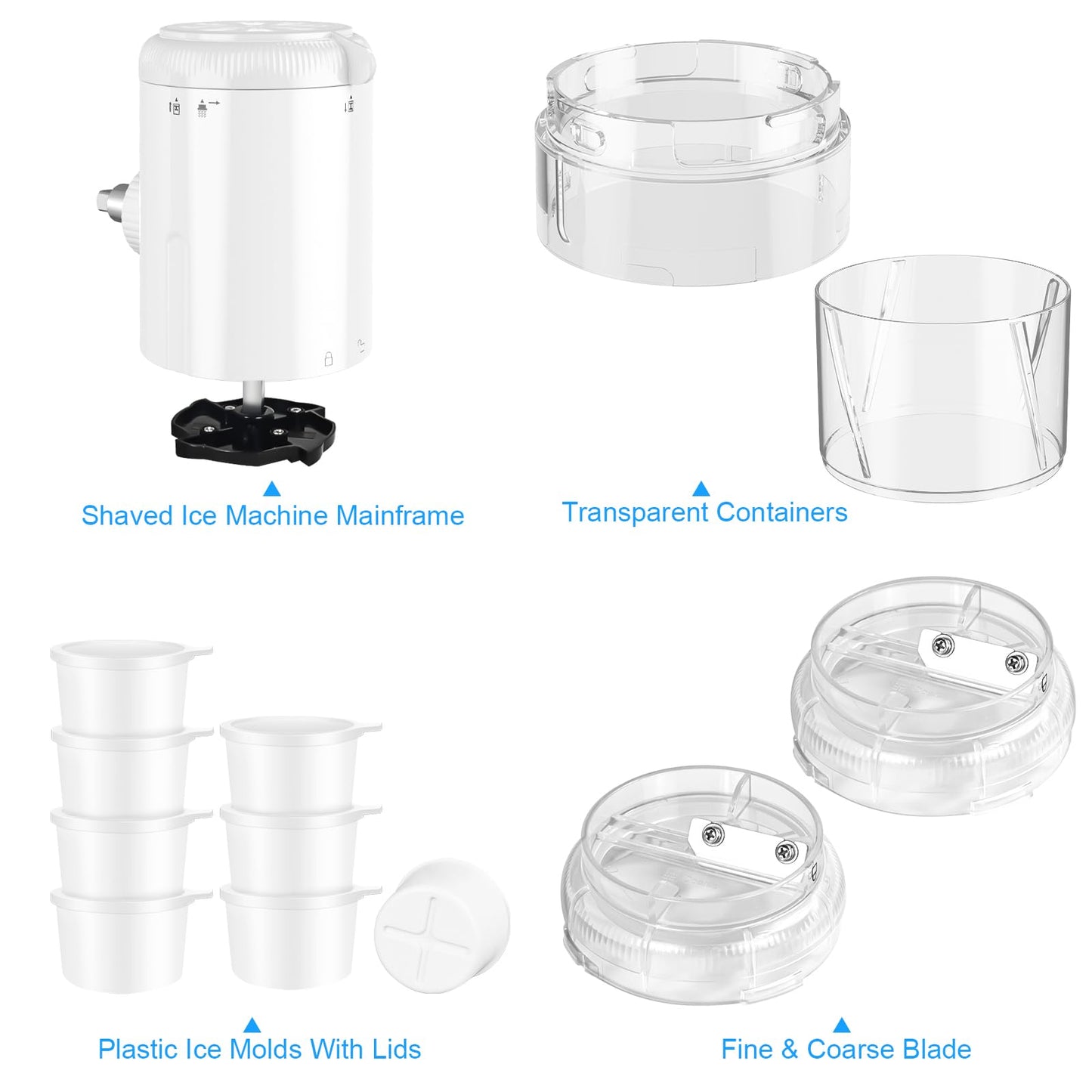 Shaved Ice Attachment for KitchenAid Stand Mixers with 8 Ice Molds, Ice Shaver Attachment, Snow Cone Attachment/Maker with Coarse and Fine Blades
