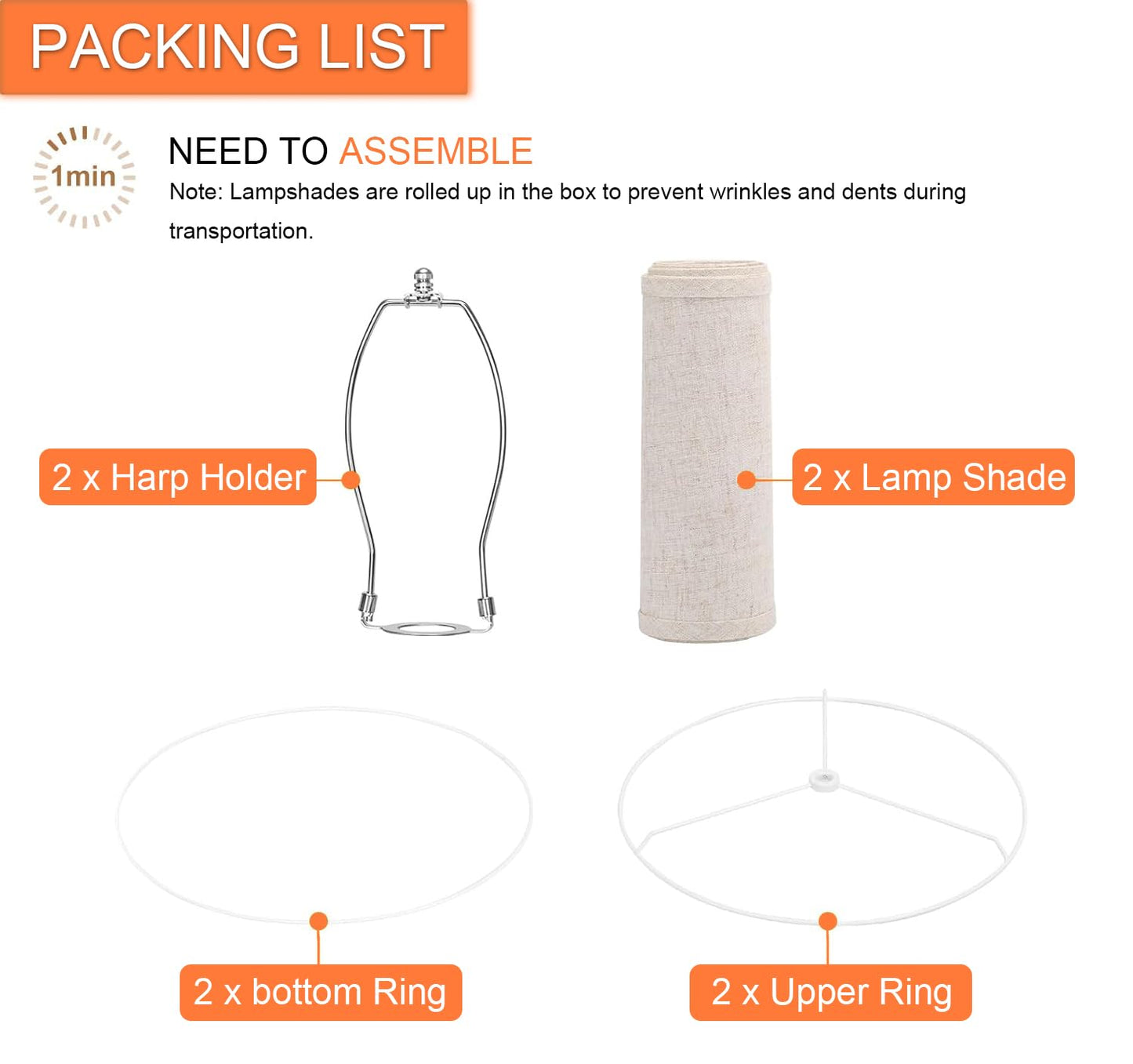 drum lamp shades Set of 2 for table lamps – 11.6" Top x 12.6" Bottom x 9.8" High, Qvtekn Medium Beige Lampshades for floor lamps (Spider Fitter), Natural Linen Handcrafted with Easy Assembly