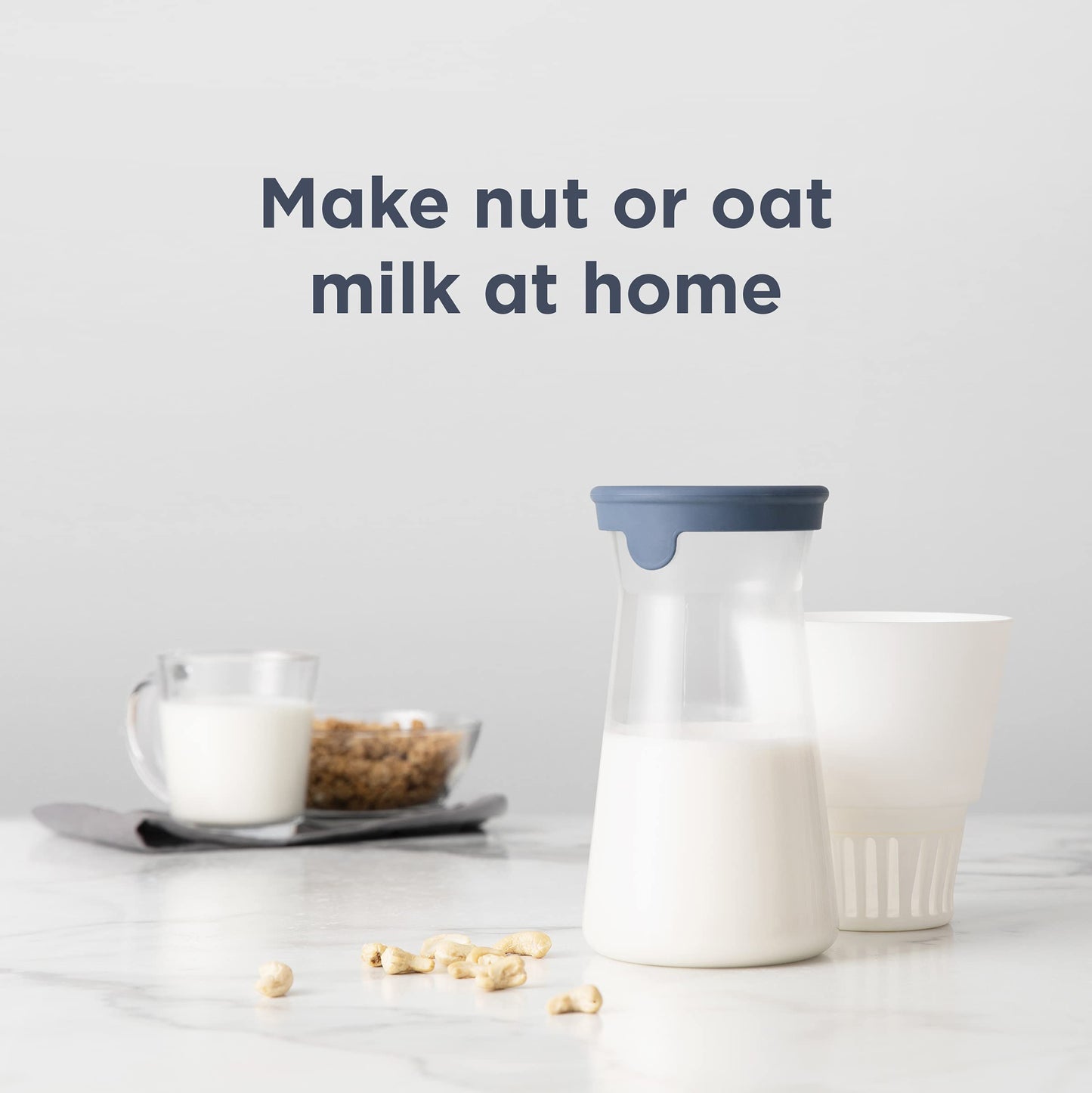 Chef’n Nut Milk Maker with Glass Carafe – Make Homemade Almond, Oat, Hazelnut, Soy, Coconut Milk – Includes Mesh Filter, Spill-Proof Lid, Recipe Book – Easy to Use, Dishwasher Friendly