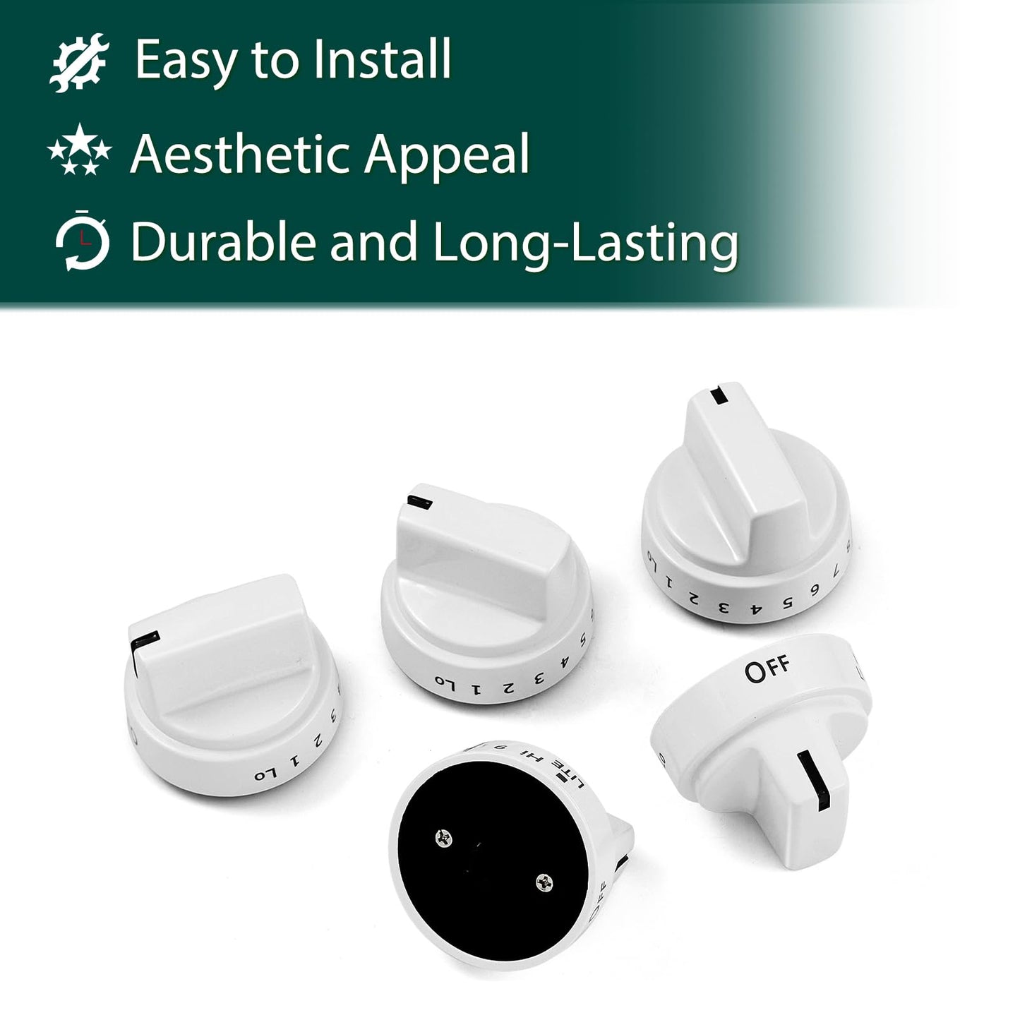 Anniparts KIP 5G92 WB03X24795 Stove Knobs Cooktop Replacement Parts for GE Cooktop Gas Range Stove Top White Plastic JGBS66DEK3WW Electric Oven Control 222D5793 Knobs 5 Pcs