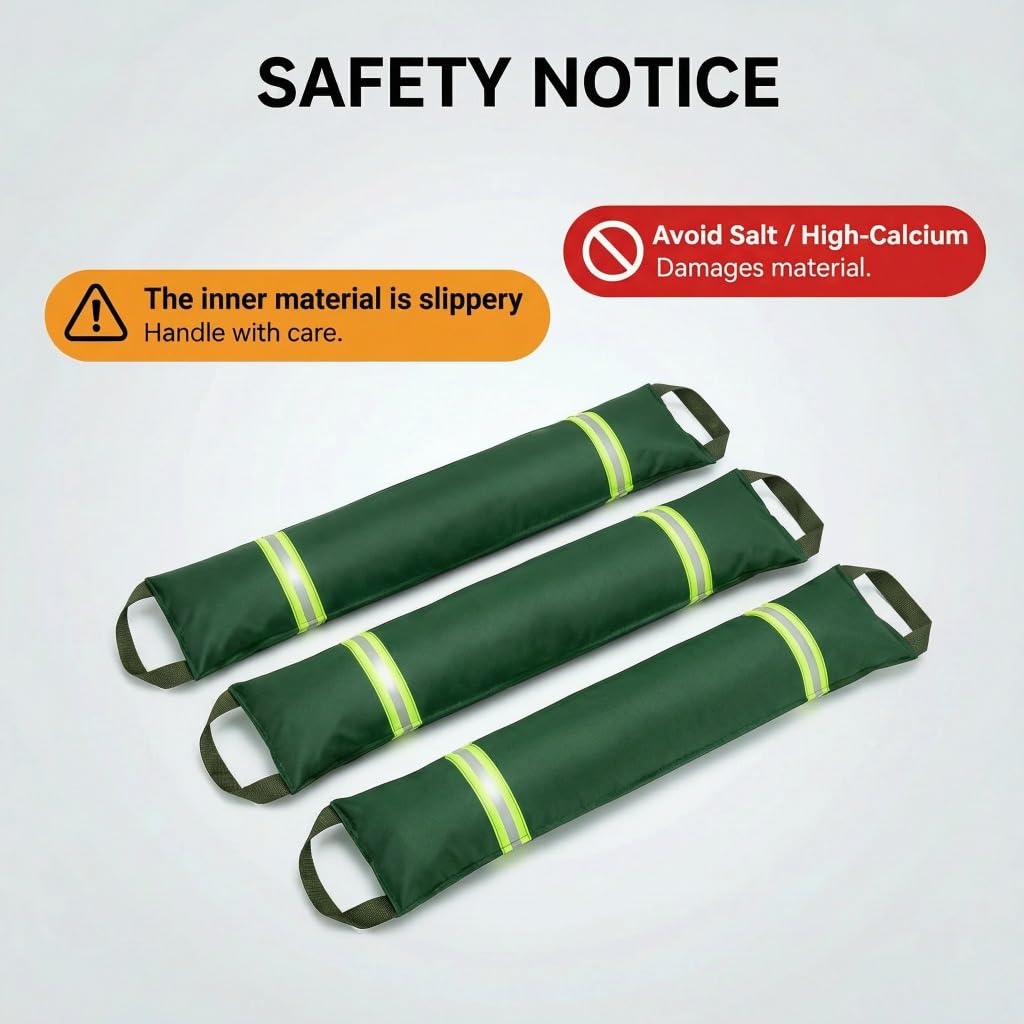 5FT Water Barriers for Flooding 3-Pack, Flood Barrier for Home Reusable Sandless SandBags for Flooding with Handles and Reflective Strips, Water Dam for Door, Garage, Basement, Outside and Other