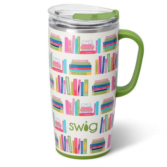 Swig Life 22oz Travel Mug, Insulated Teacher Tumbler with Handle and Lid, Travel Coffee Mug, Cup Holder Friendly, Stainless Steel 22 oz Tumbler, Teacher Gift (Book Club)