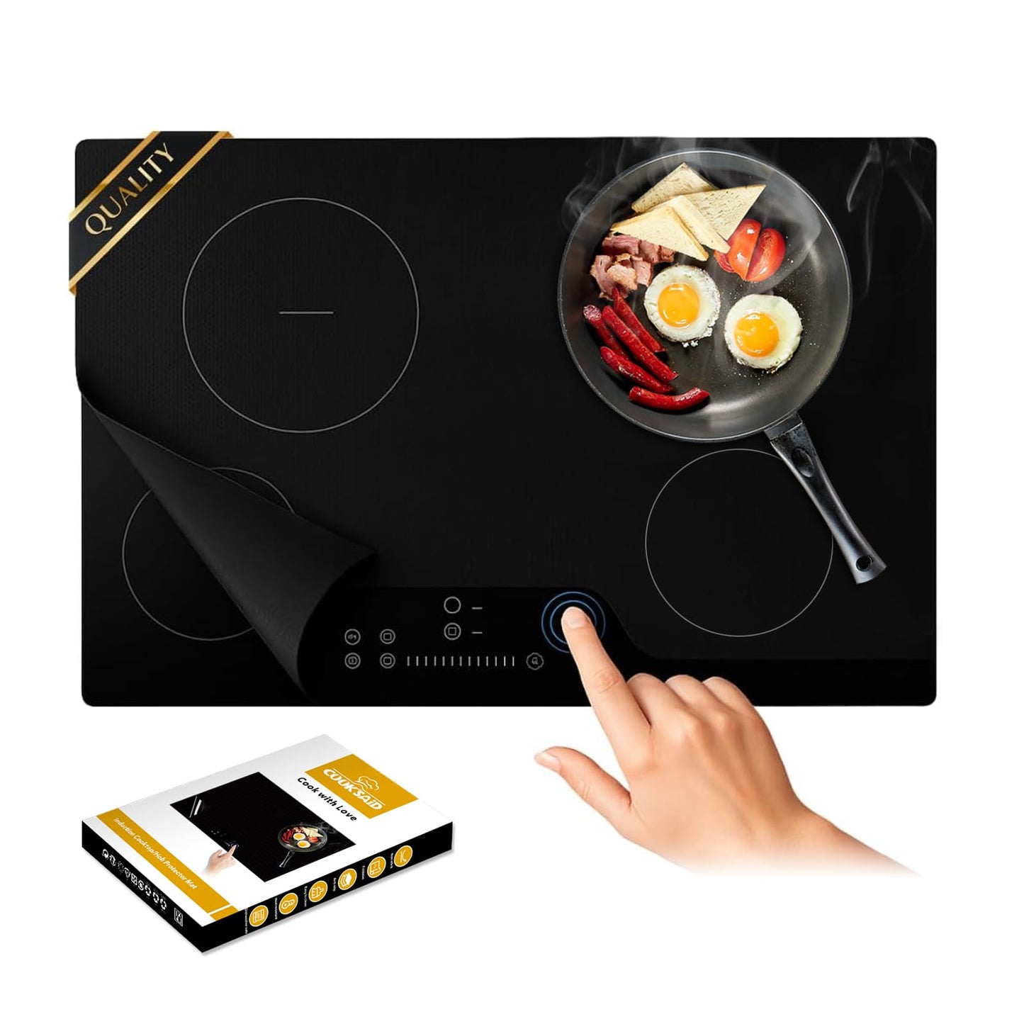 Extra Large Translucent Induction Cooktop Protector Cover Mat (Magnetic) 21.2x35.4 In | 230°C (450℉) Heat-Resistant | Non-slip | Prevents Sliding & Scratches | Semitransparent Black