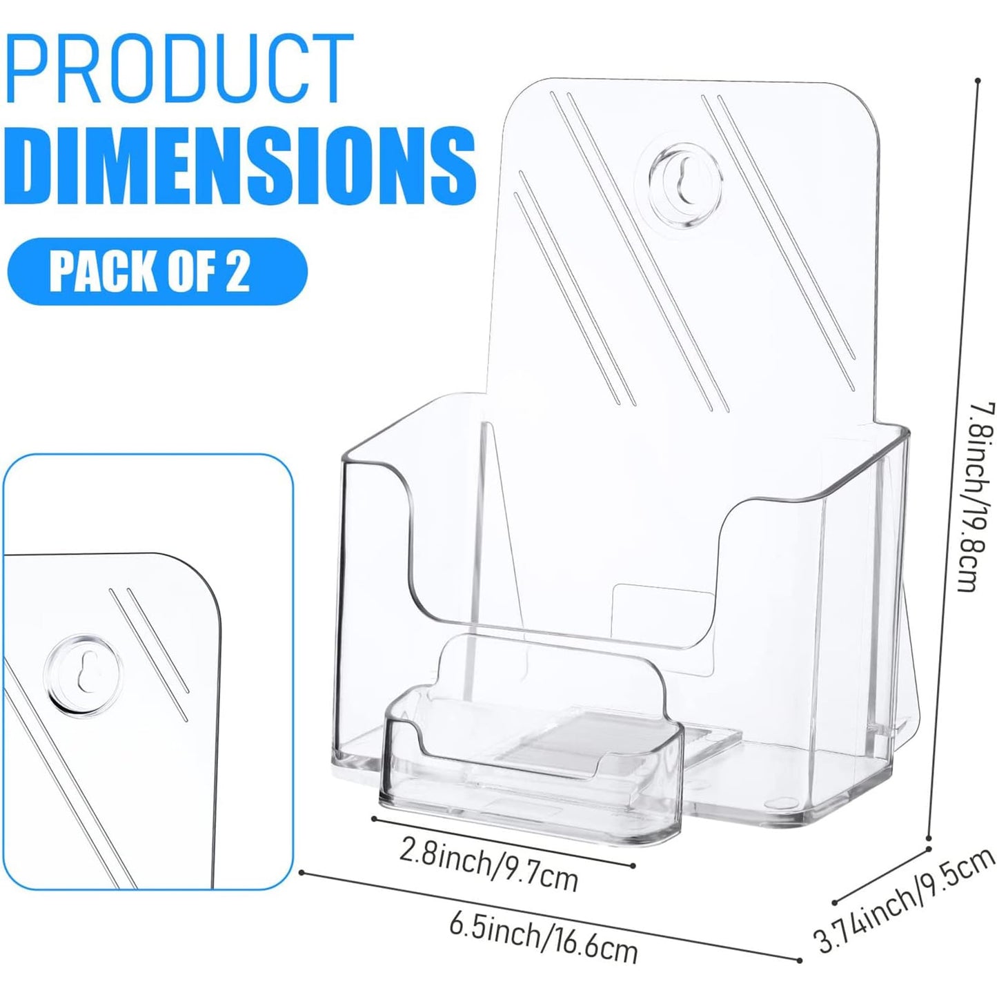 Remerry 8 Set 6.5 Inch Acrylic Brochure Holder with Business Card Pocket, Wide Bifold Clear Brochure Display Stand Flyer Holder for Pamphlet Literature Magazine Booklet, Desk or Wall Mount Display