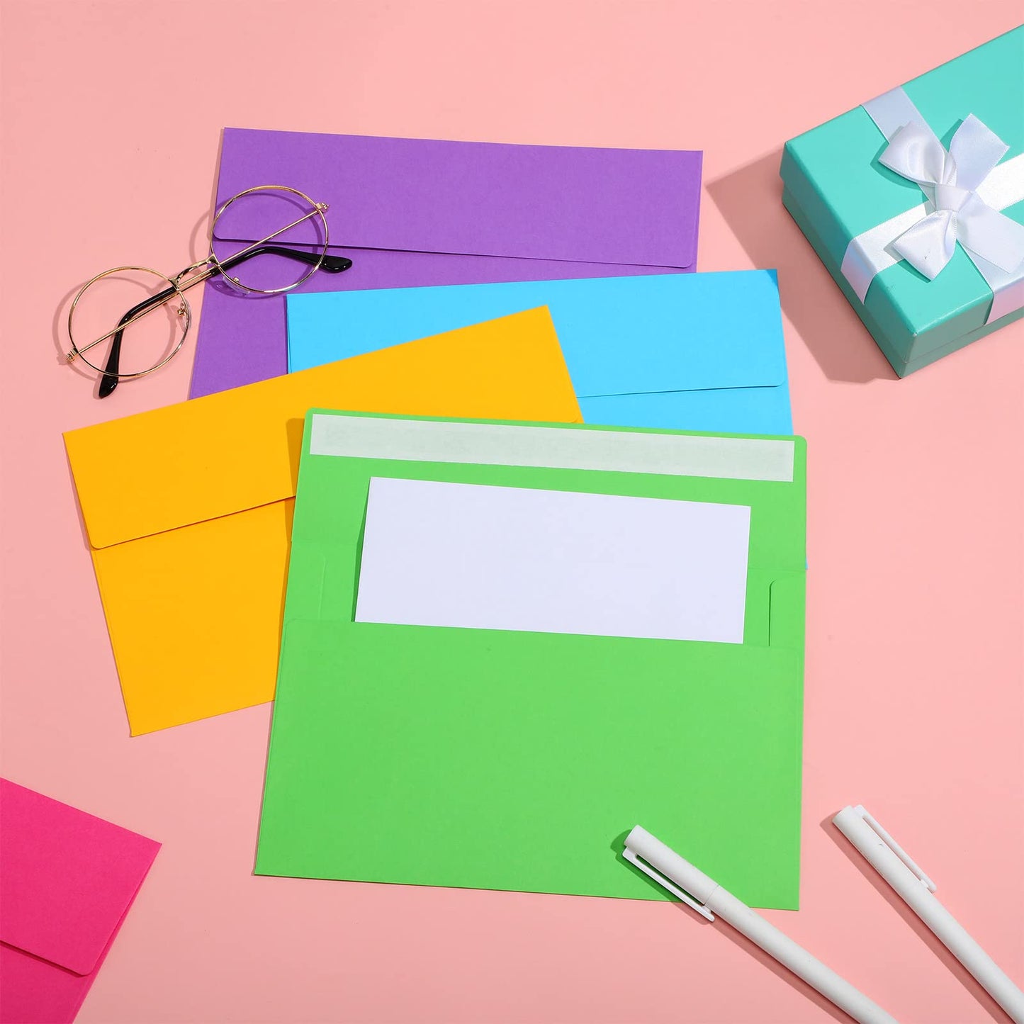 SATINIOR 300 Pieces Invitation Envelopes V Flap Envelopes with Peel and Press Seal Mailing for Letters, Photos, Cards, Wedding, Baby Shower (Multicolor, A9)