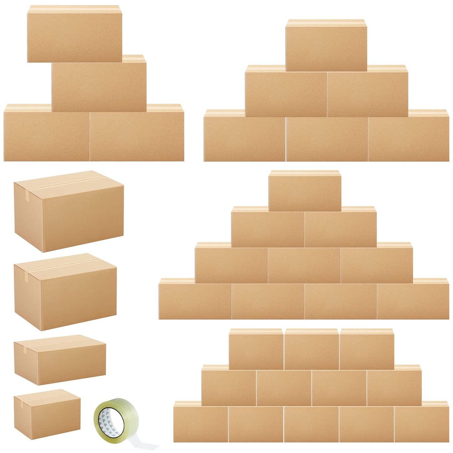 Outus 32 Pack Small 4 Sizes Shipping Boxes Mailers Corrugated Cardboard Box Kraft Mailing Boxes Small Packing Box with Packaging Tape for Shipping Packing Mailing