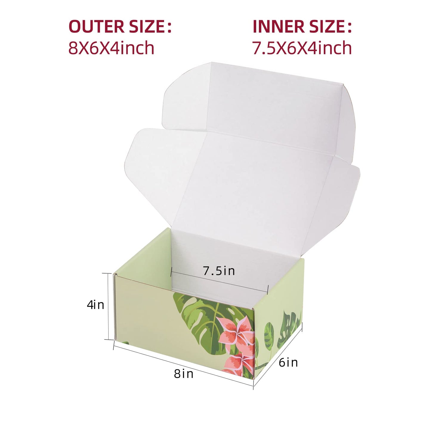 Soxuding Hawaiian Flower Shipping Boxes Pack of 25 - 8x6x4in Hawaiian Floral Gift Boxes Small Cardboard Corrugated Mailer Shipping Boxes for Small Business Packaging Shipping Mailing