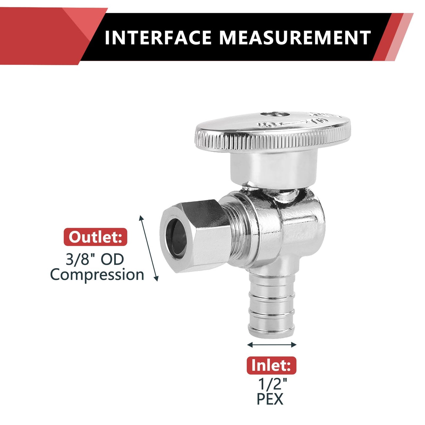 (Pack of 20) EFIELD 1/4 Turn Angle Stop Valve 3/8" OD Compression X 1/2" Pex Chrome Plated Brass,(VALVE076-20PCS)